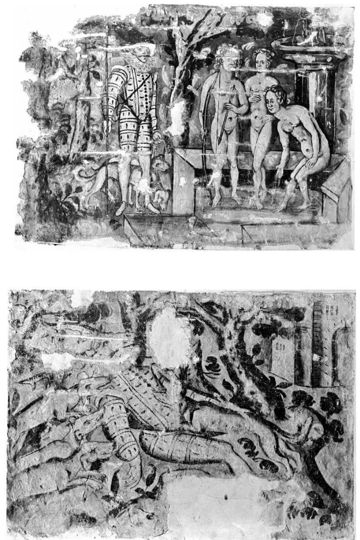 Three Hounds on the Chase  (plaster panel from Stodmarsh Court, Kent) top image
