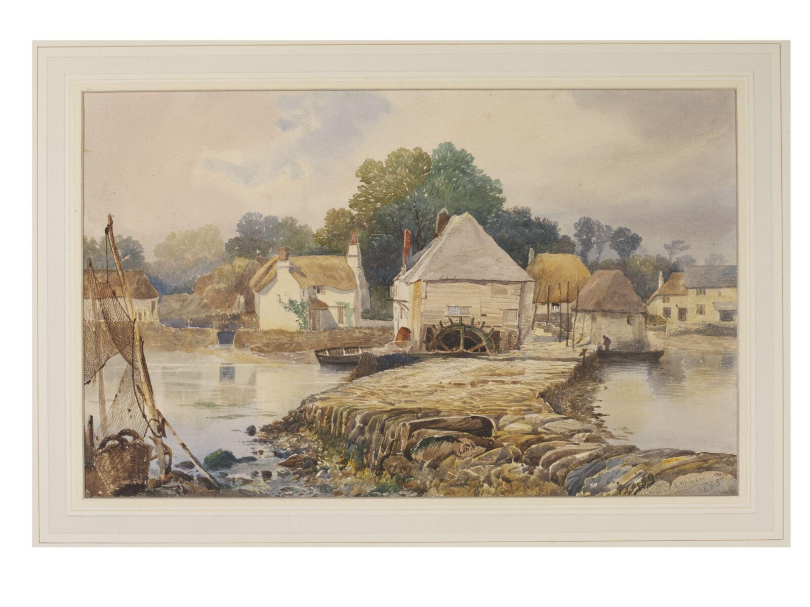 Watermill and Cottages, Stoke Gabriel, Devonshire, George Whitaker, 1865