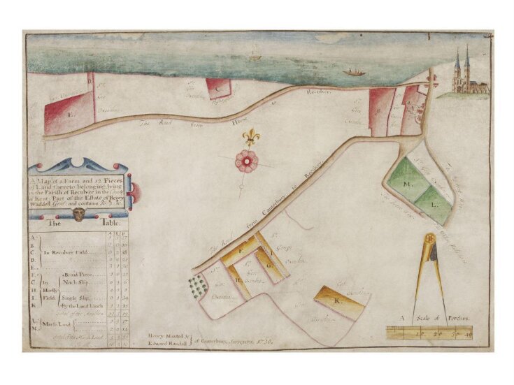 A Map of a Farm and 12 Pieces of Land thereto belonging; lying in the Parish of Reculver in the county of Kent: Part of the Estate of Henry Waddell, Gent top image