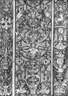 Designs (3 on 1 sheet) for panels of grotesque ornament thumbnail 1