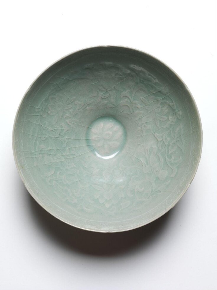 Celadon Bowl with Raised Lotus and Boy Design top image
