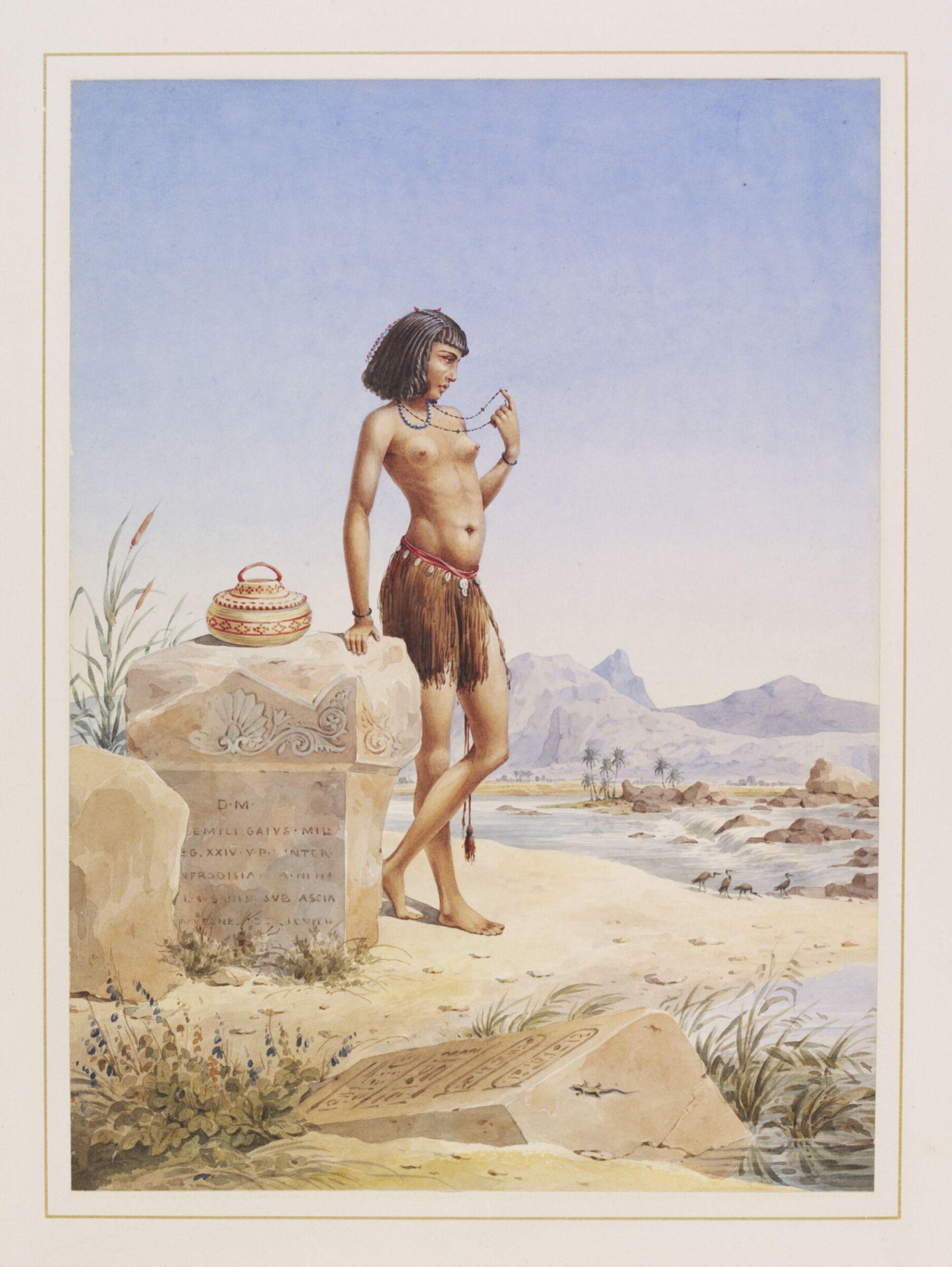 A Nubian Girl standing beside the First[?] Cataract of the Nile, Achille-Constant-Théodore-Emile Prisse d'Avennes, ca. 1839