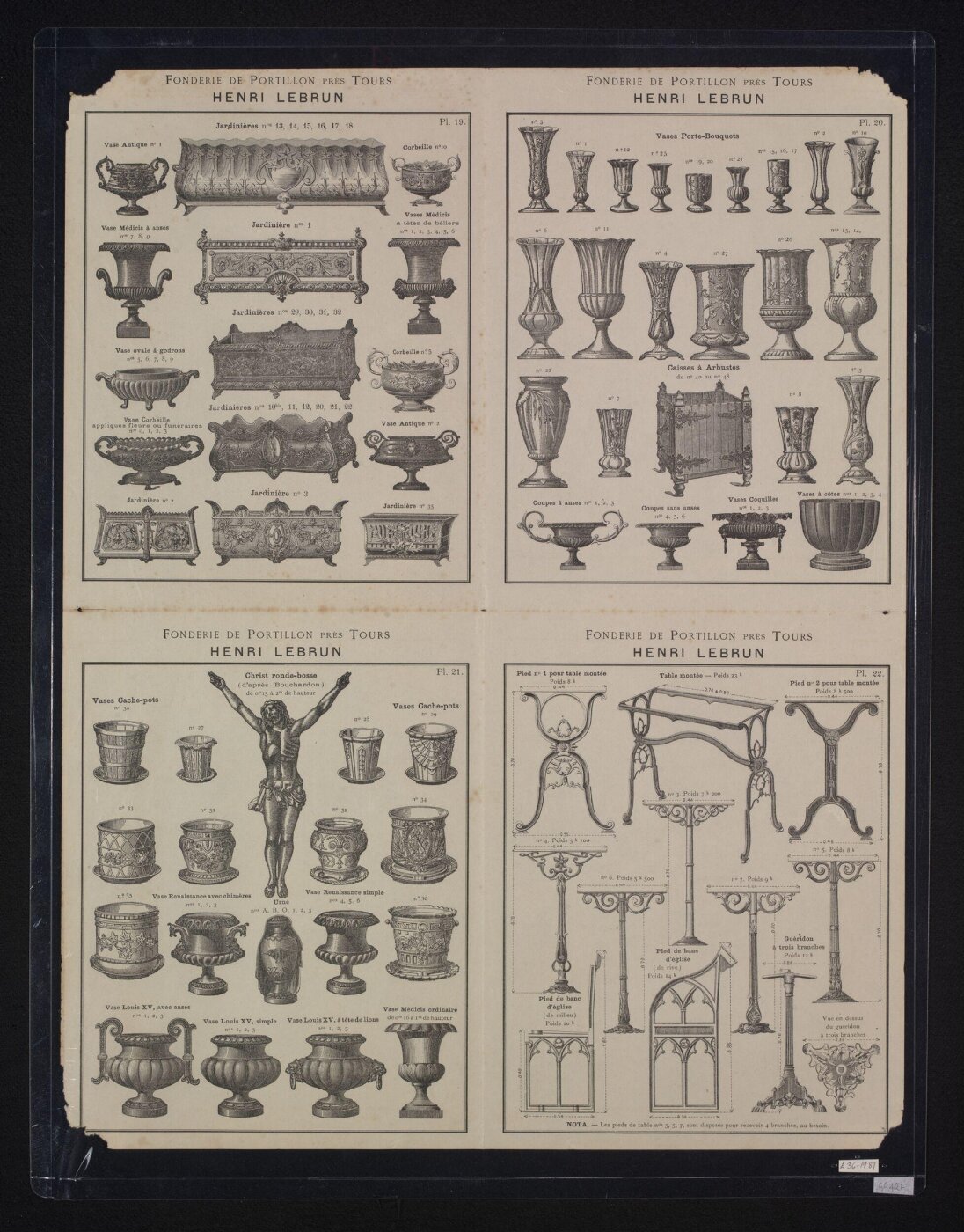 Unknown, Plates 19-22 of trade cat. of Henri Lebrun's foundry, French