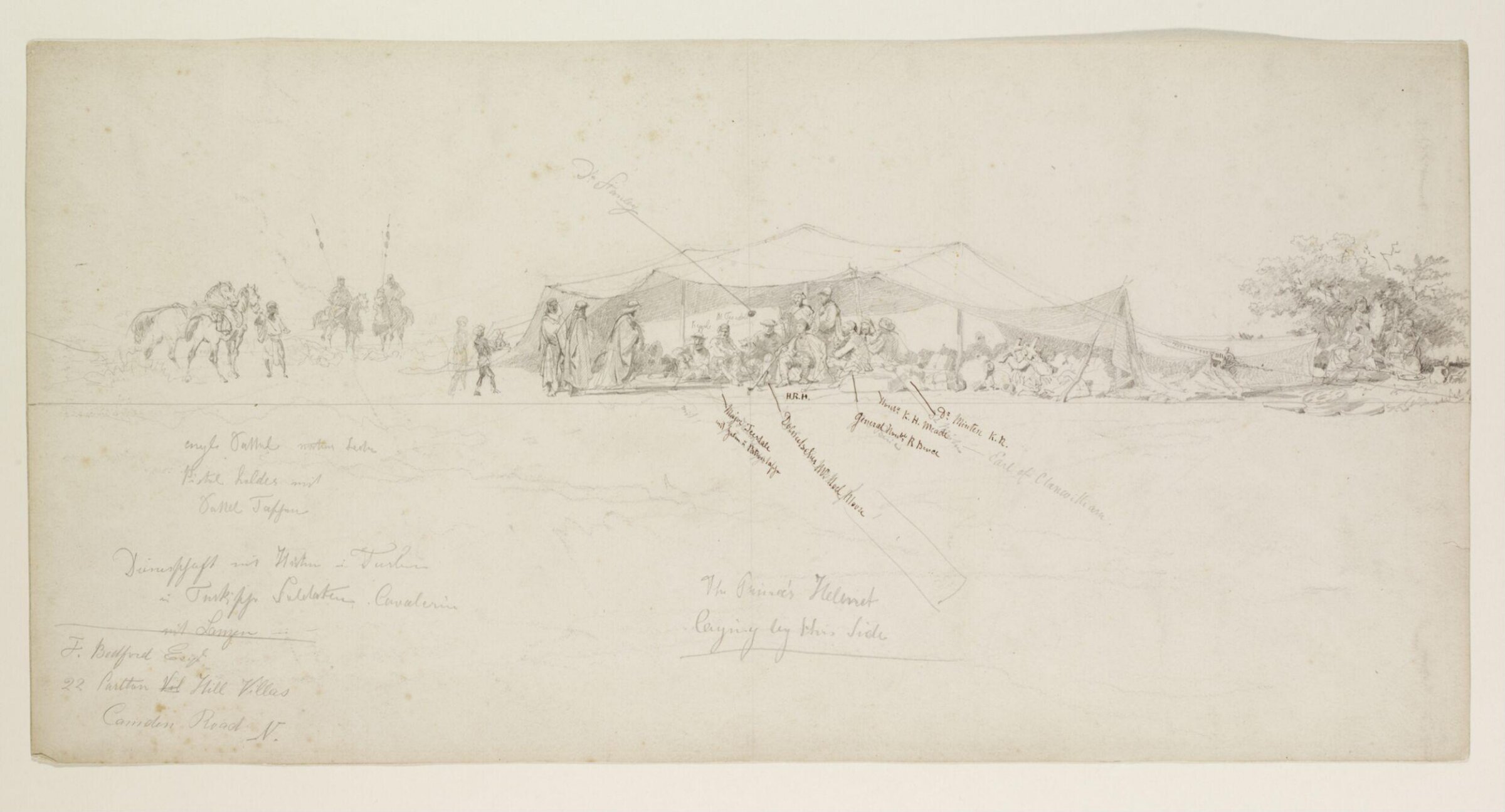Sketch for The Prince of Wales on a visit to the Bedawee Sheikh, Agyle Agha, in his Encampment near Mount Tabor on 19 April 1862, Carl Haag, 1862-1863