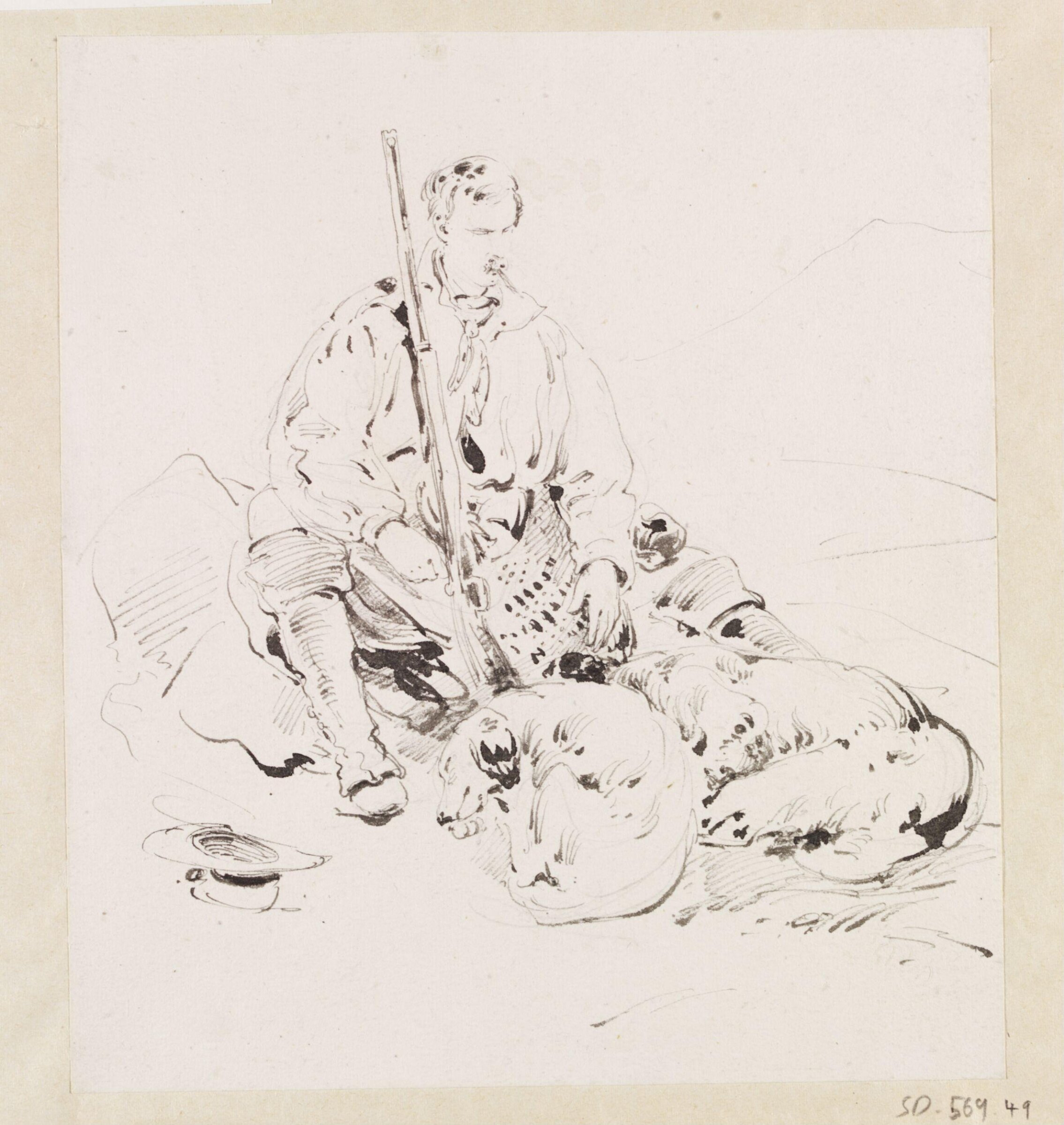 Armed male figure with dog[s], Théodore Leblanc, ca. 1828-1837