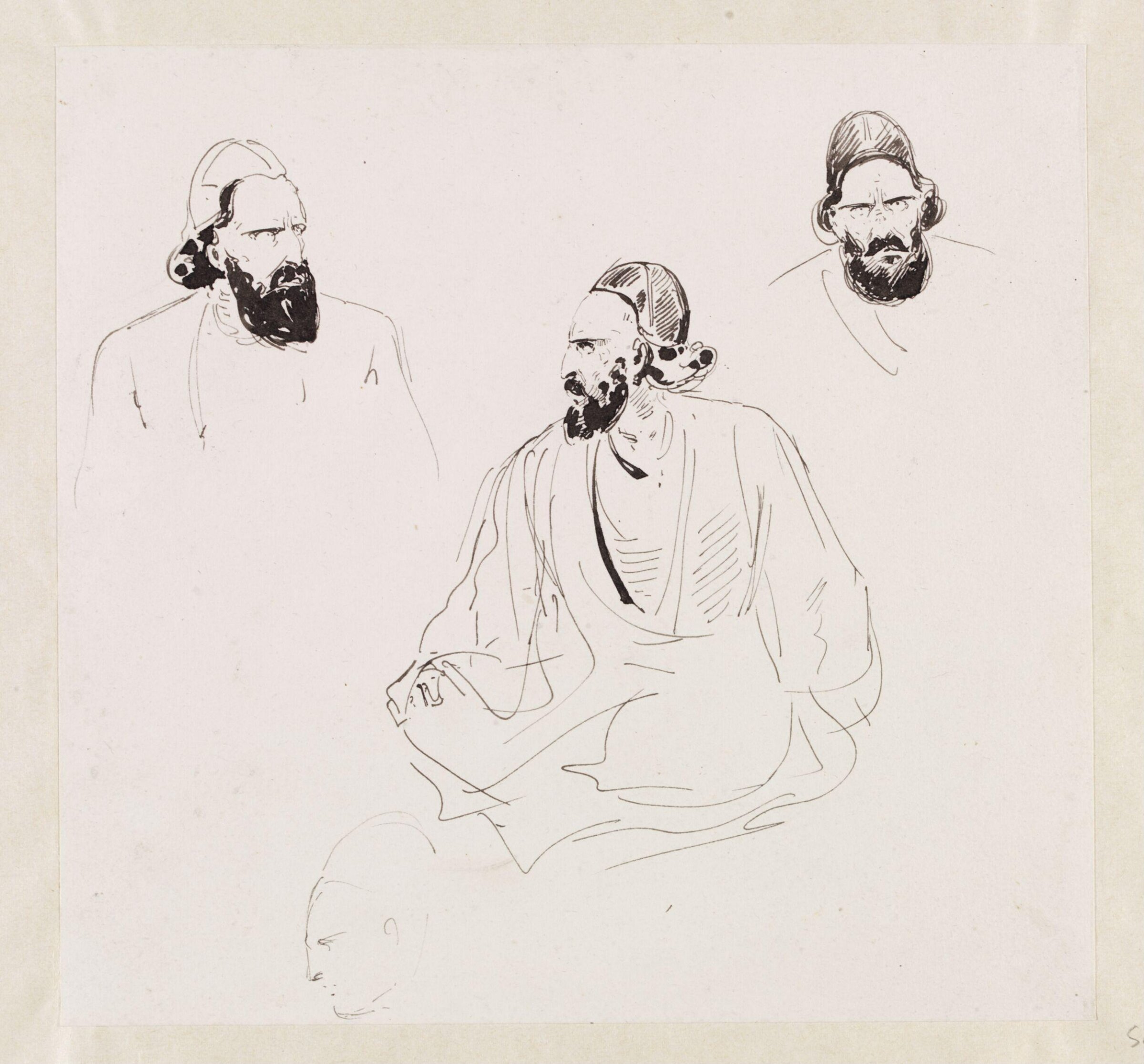 Male figure, full-face, profile, three-quarters, Théodore Leblanc, ca. 1828-1837