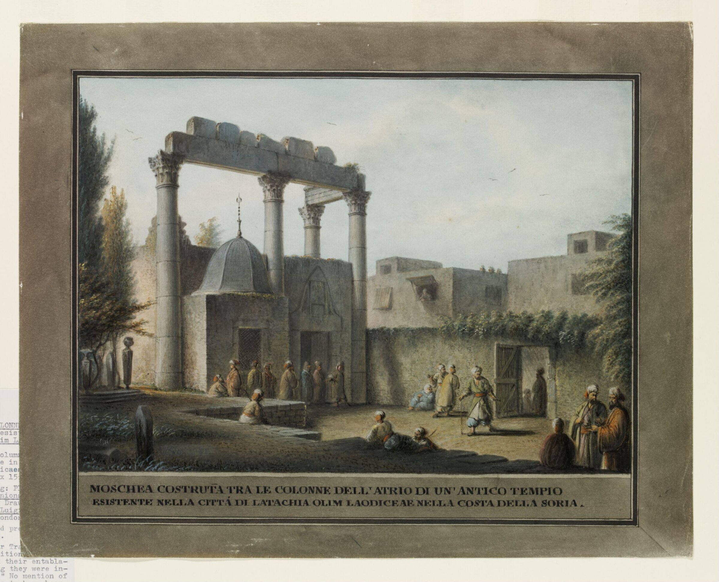 Mosque built between the columns of an ancient temple in Latakia on the coast of Syria, about 1800, Luigi Mayer, ca. 1800