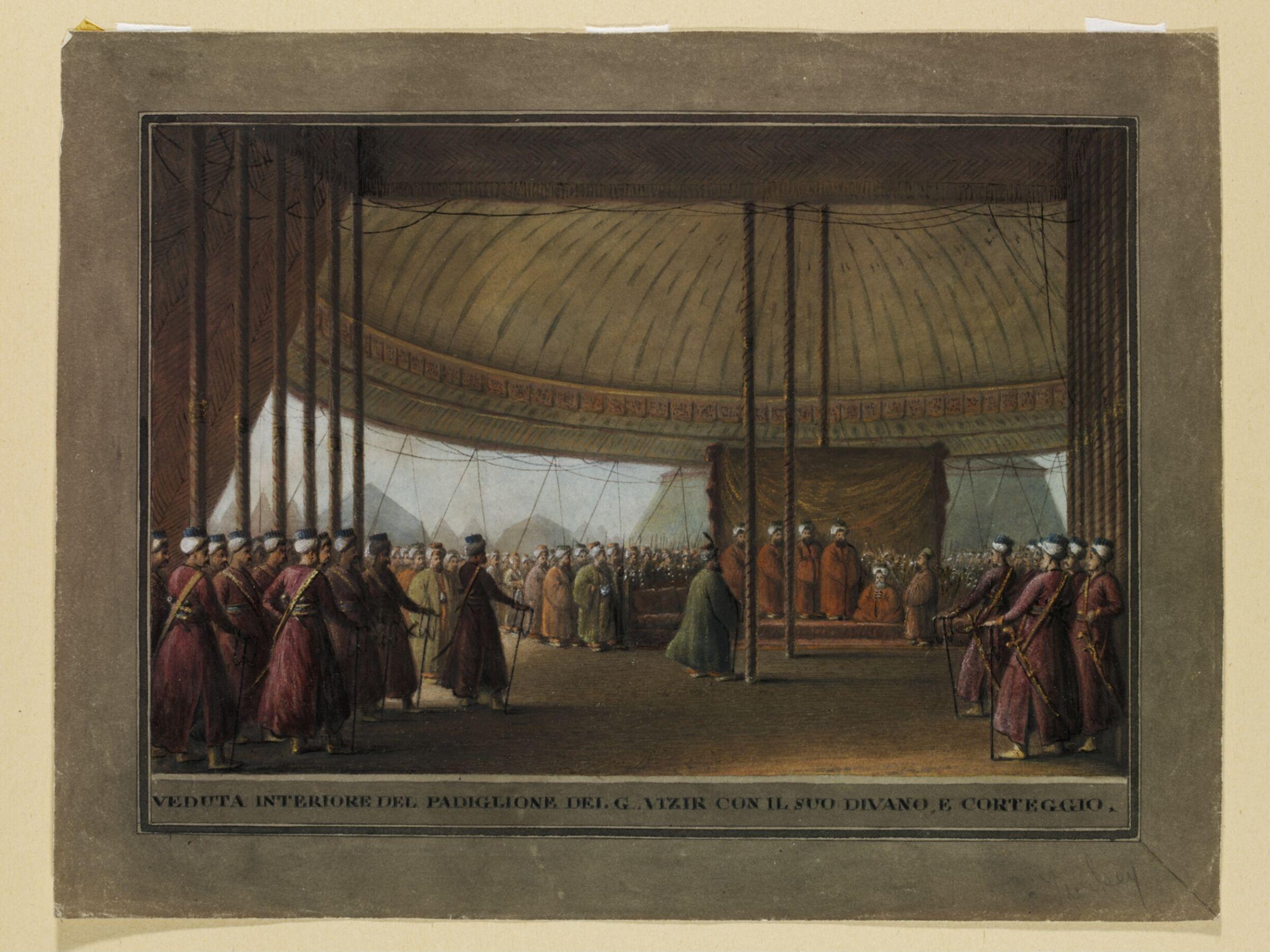 Interior of the Pavilion of the Grand Vizir with his Divan and Retinue, Luigi Mayer, ca. 1800