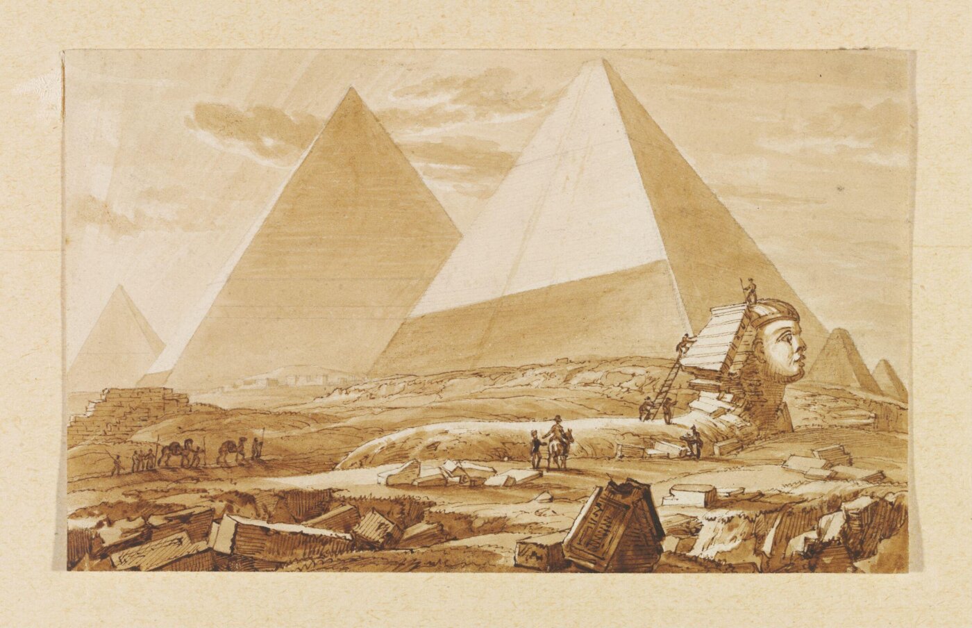 Unknown, Pyramids and Sphinx - Sun setting