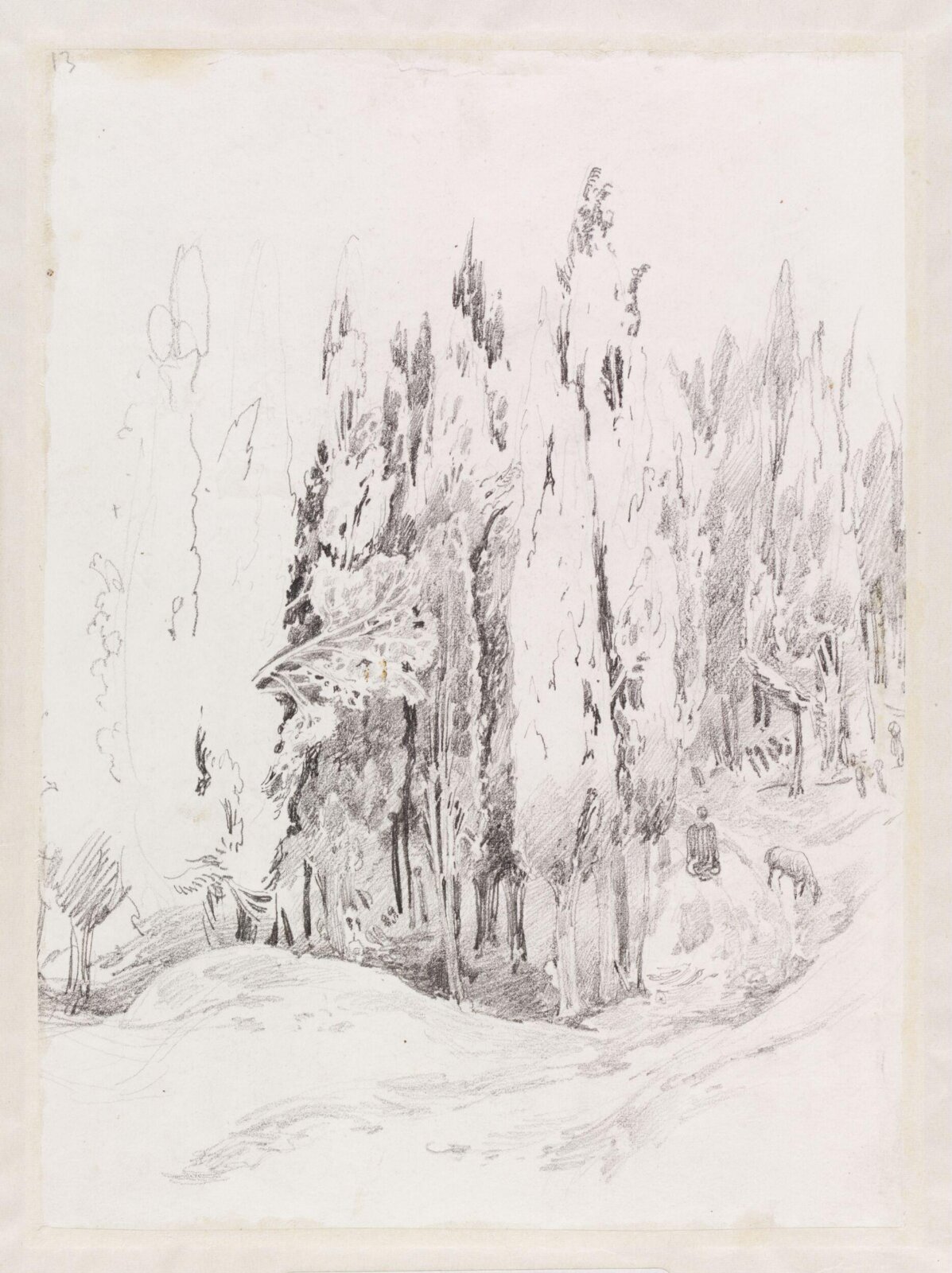 View with cypresses, Théodore Leblanc, ca. 1828-1837