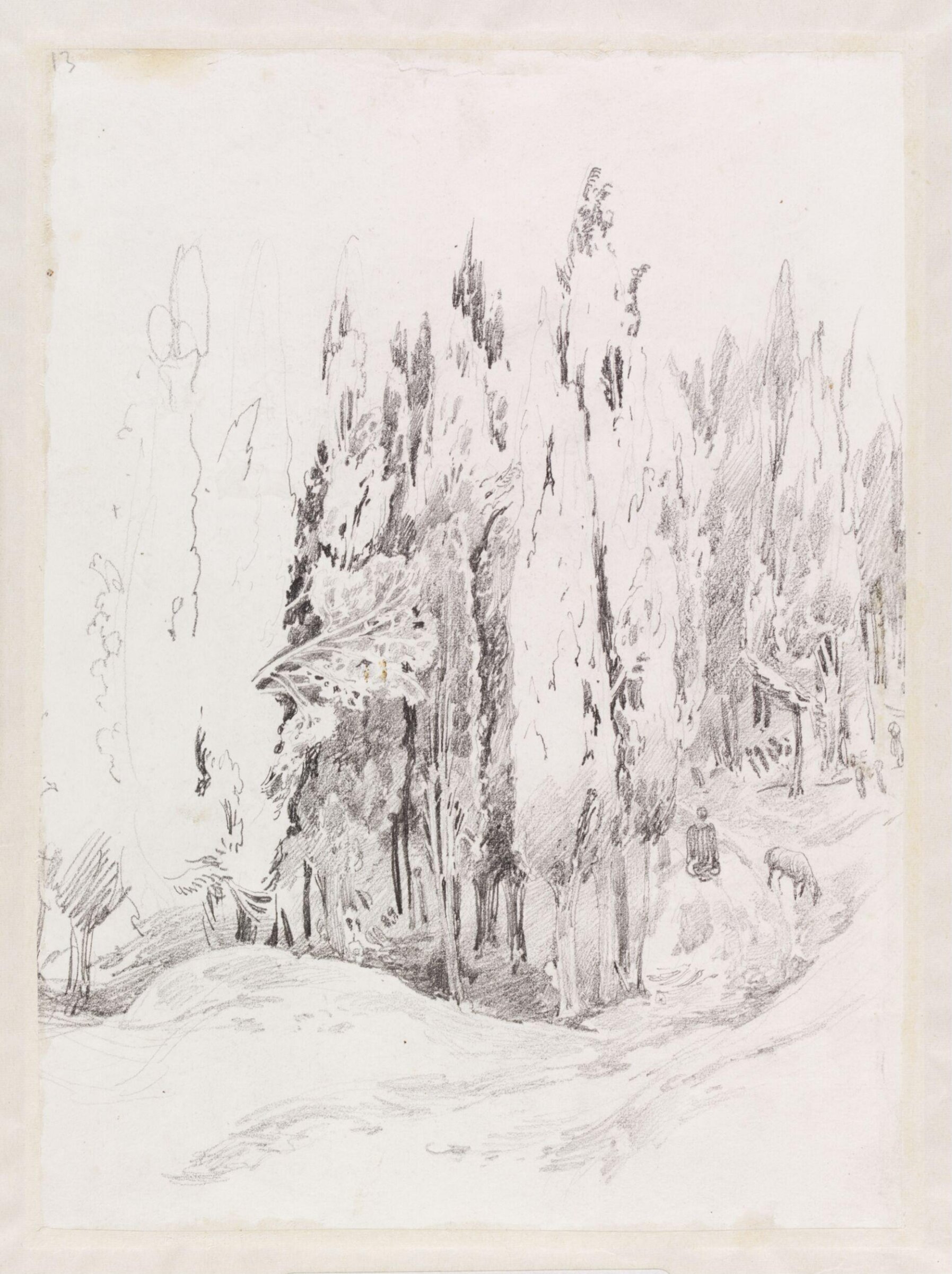 View with cypresses, Théodore Leblanc, ca. 1828-1837