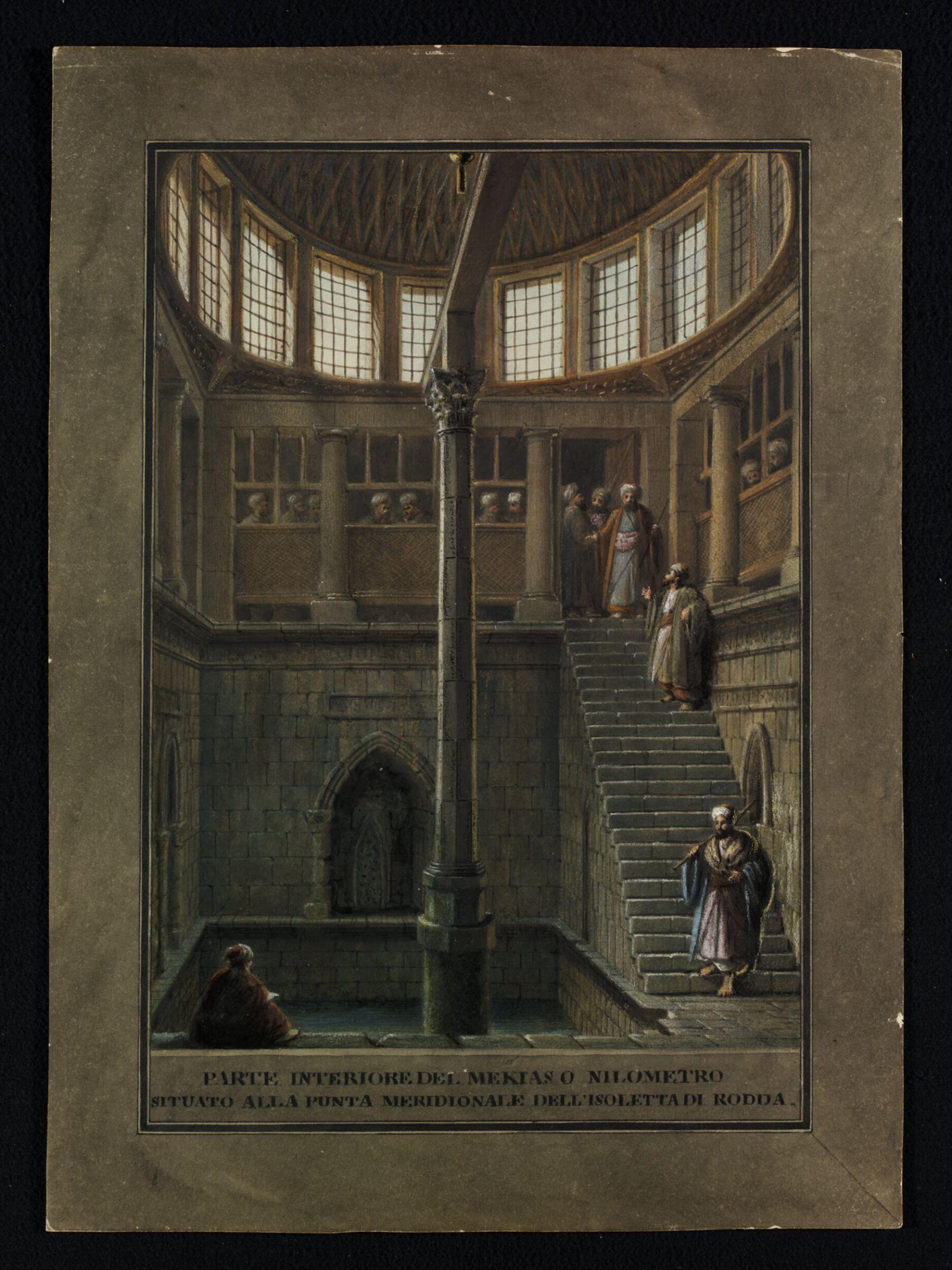 Interior of the Nilometer, Island of Roda, Cairo, Luigi Mayer, ca. 1800
