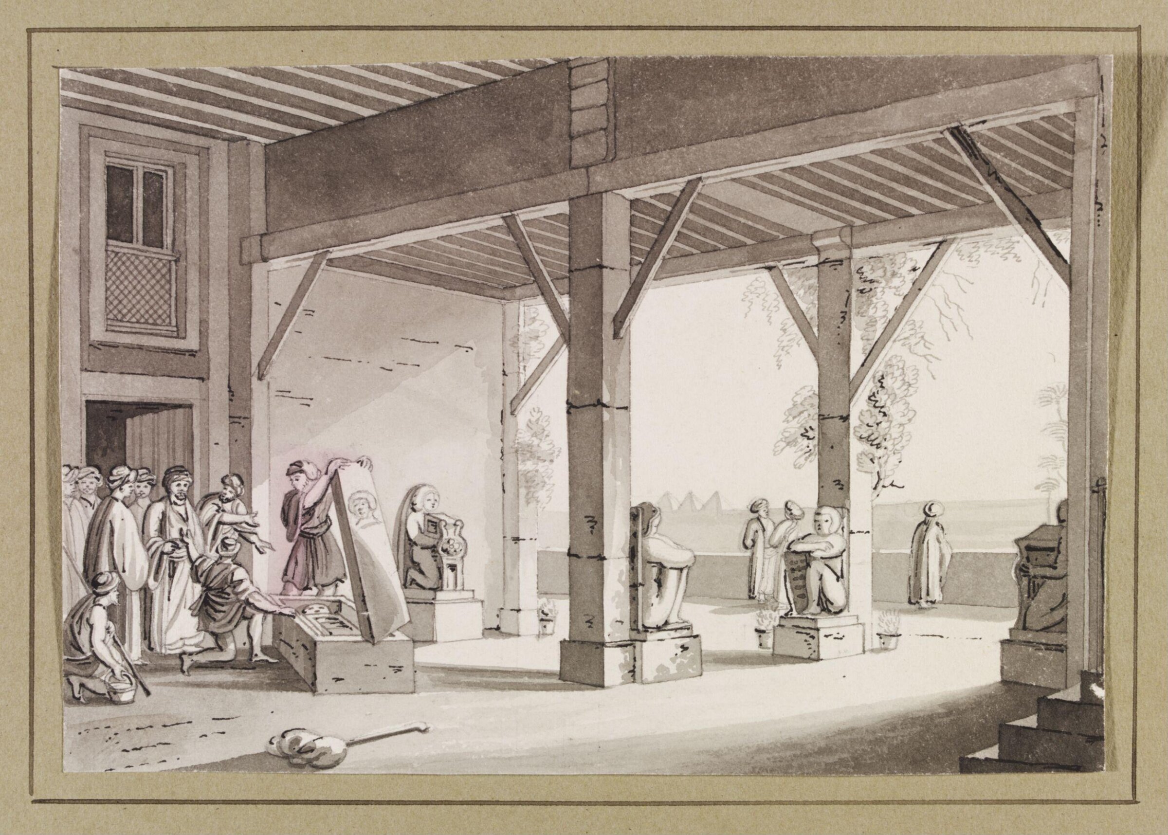 Egyptian Antiquities In The Vestibule Of A Country House At Bulac [Bulaq], Luigi Mayer, ca. 1805-ca. 1820
