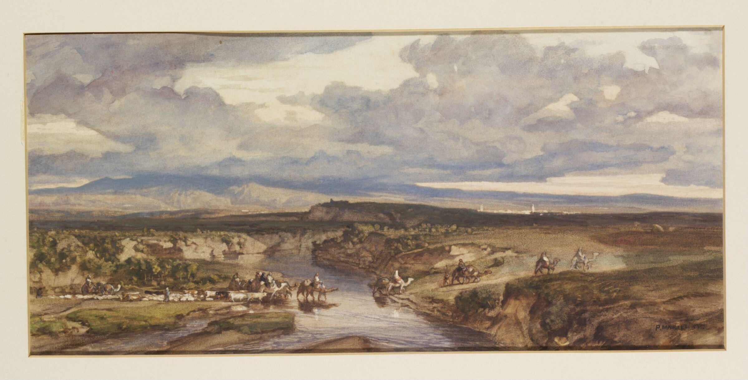 A Bedouin Caravan fording the River Jordan below Lake Tiberias, Prosper Georges Antoine Marilhat, 1831