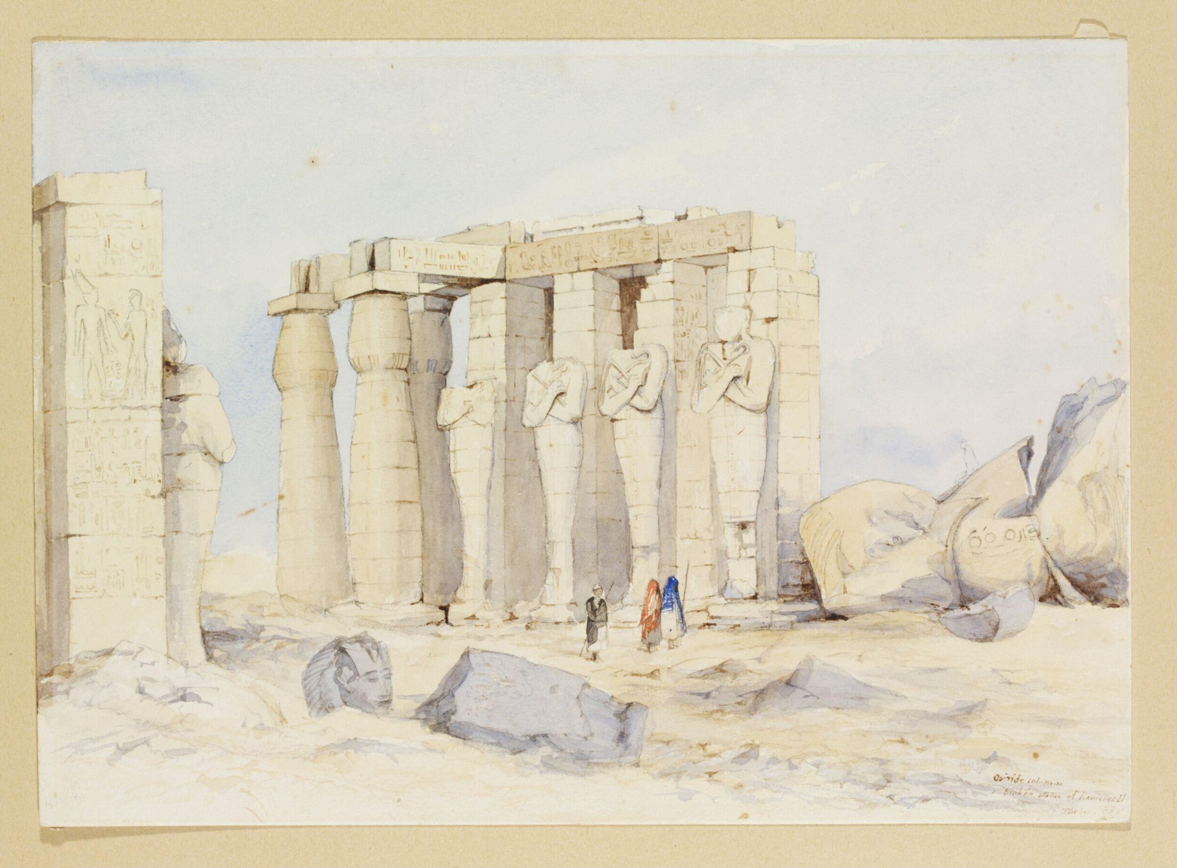 Osiride columns broken statue of Rameses II Memnonium Thebes, Maria Harriett Mathias, 1857