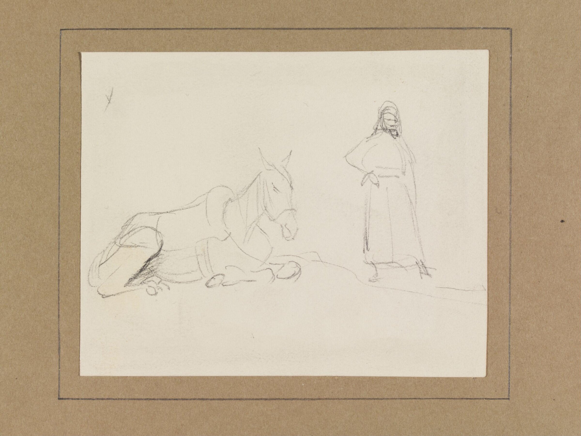 A horse or mule, resting, with an Arab, Francis Egerton, 1840