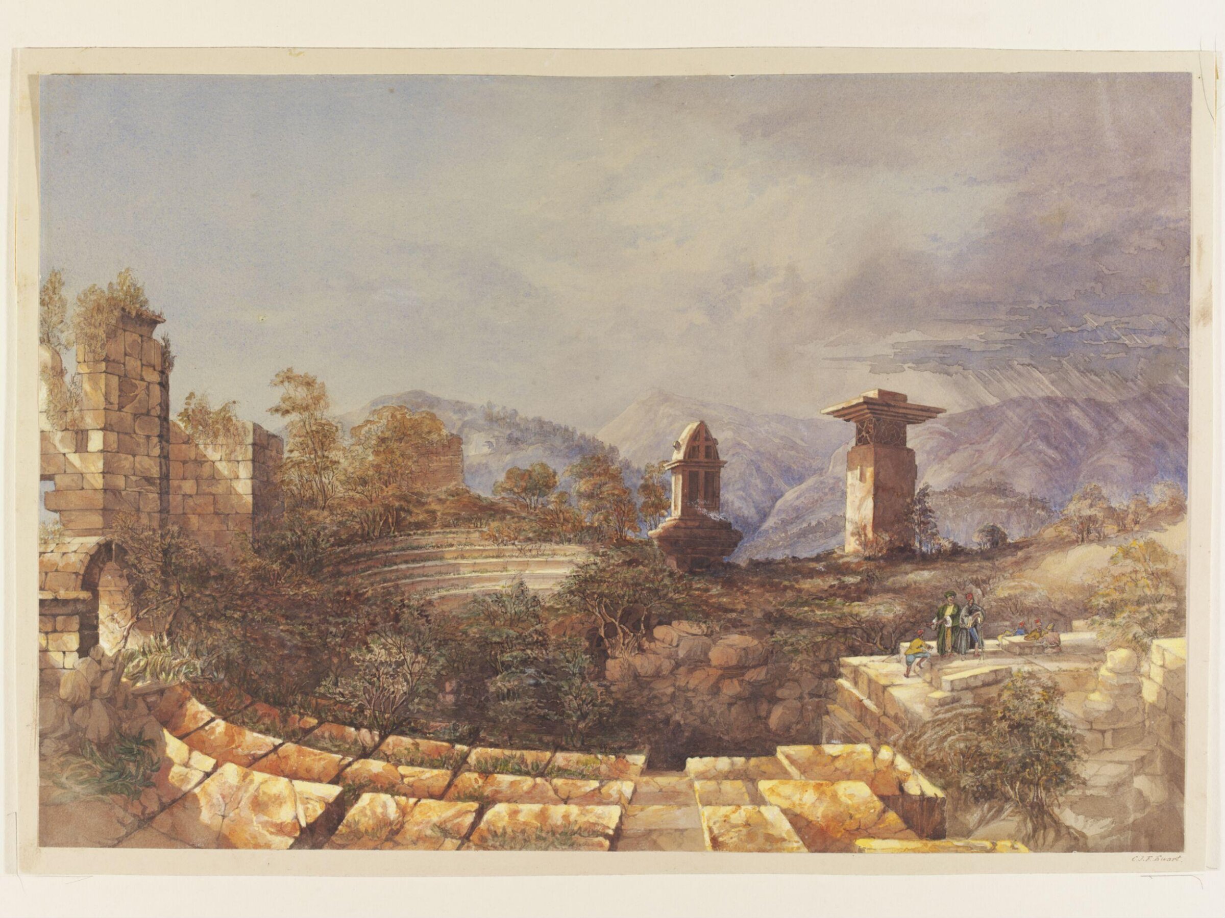 Theatre, with the Sarcophagus and Harpy Tombs, Xanthus, Charles Joseph Frederick Vice Admiral Ewart, 1842