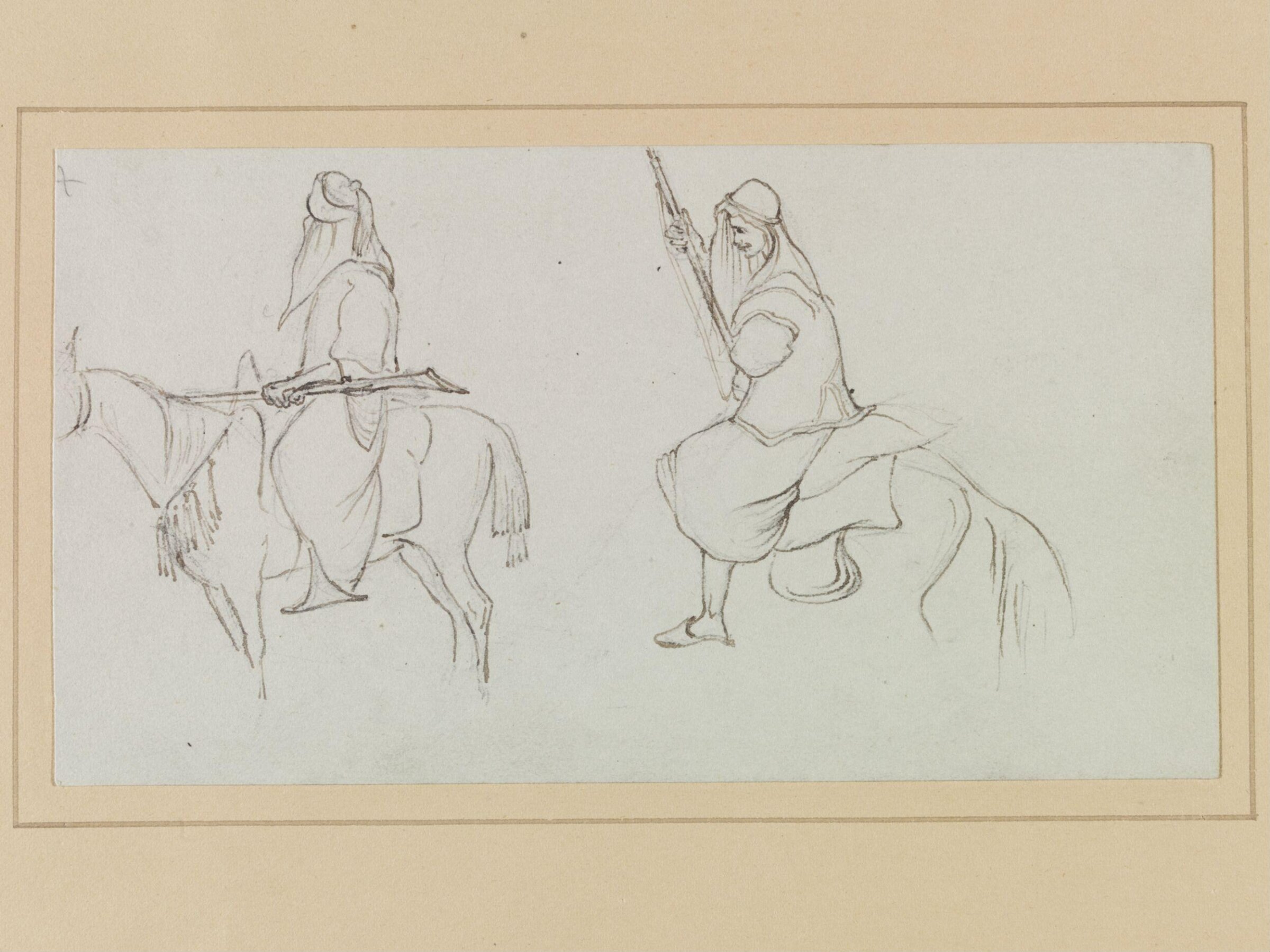 Studies of two Arabs with rifles, on horseback, Francis Egerton, 1840