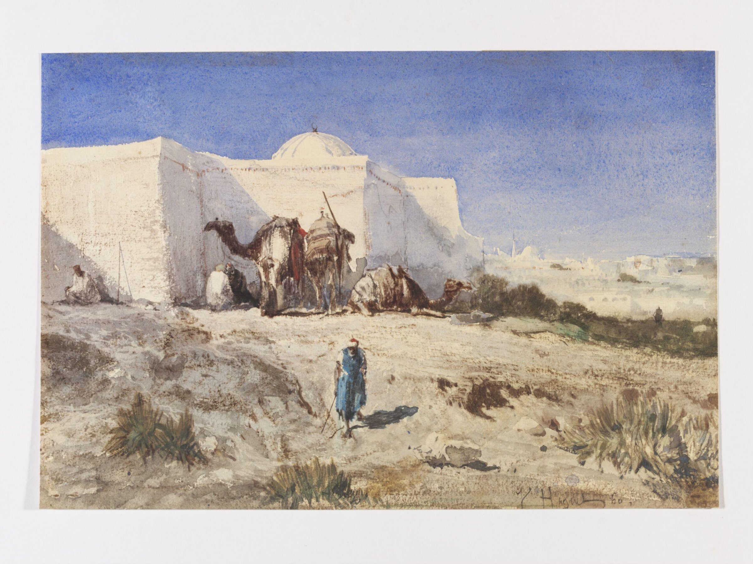 Arabs and camels beside a Tomb, Algeria[?], Victor-Pierre Huguet, 1860