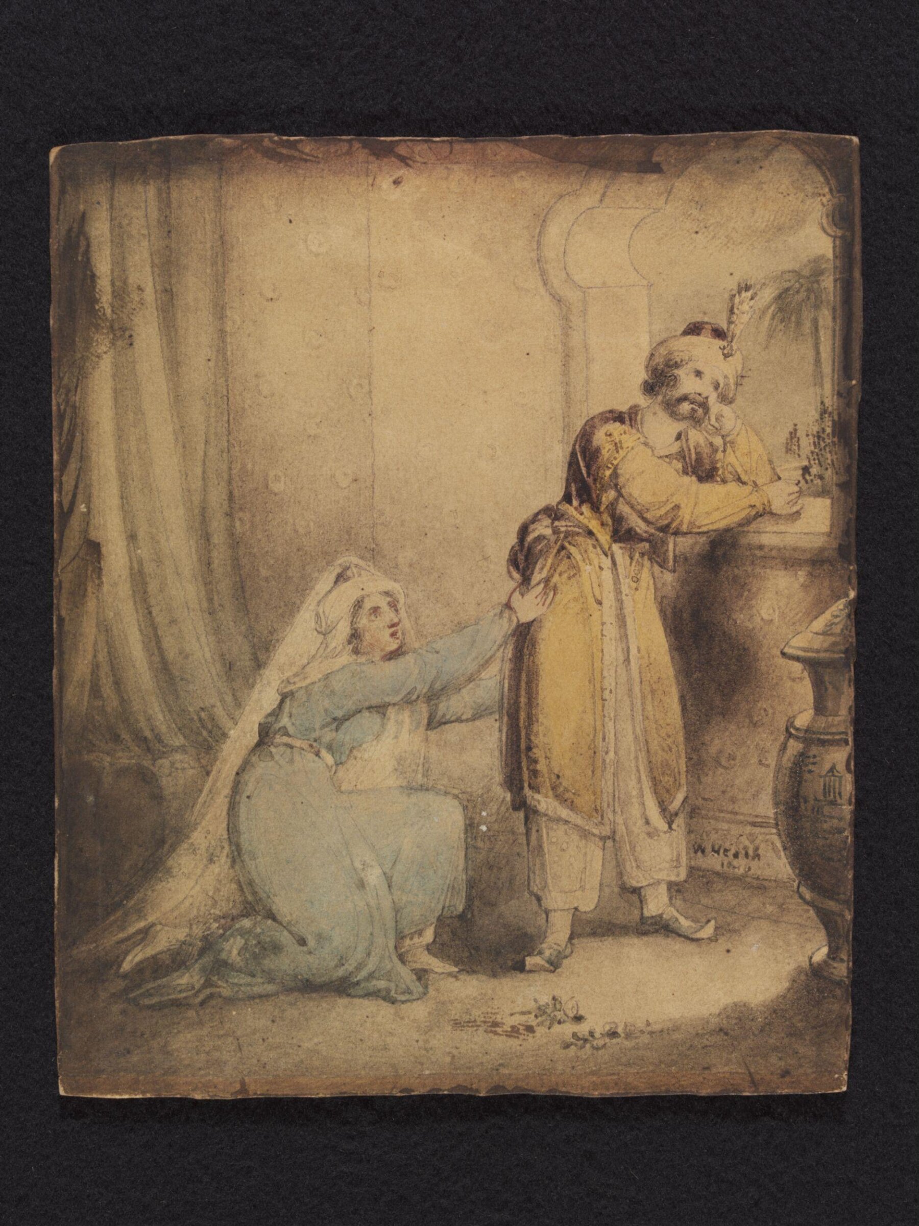 An Oriental Woman kneeling to plead with a Man who stands at a window, William Heath, ca. 1816