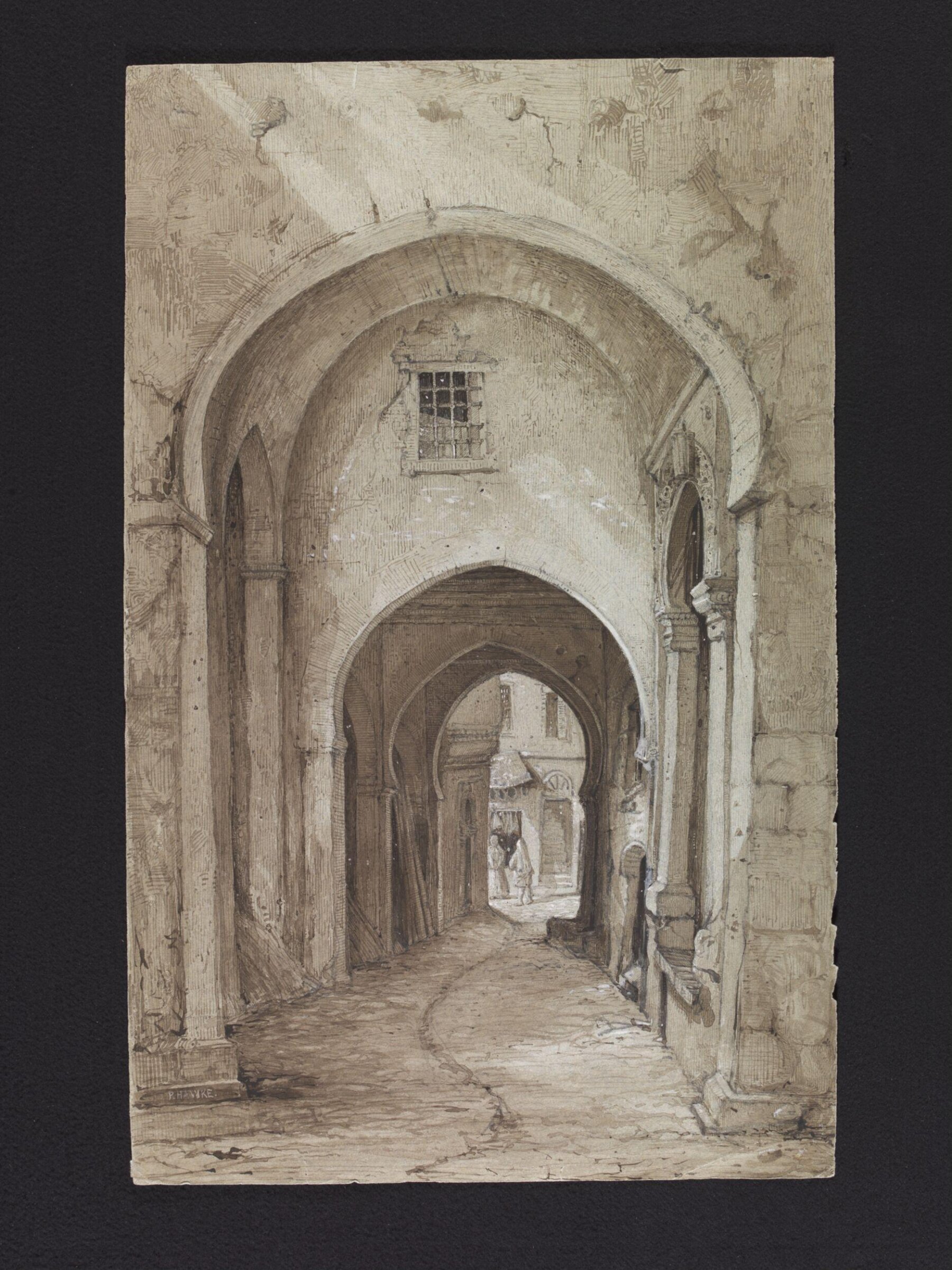 A covered street with arches, in Algeria, Peter Hawke, 1870-1880