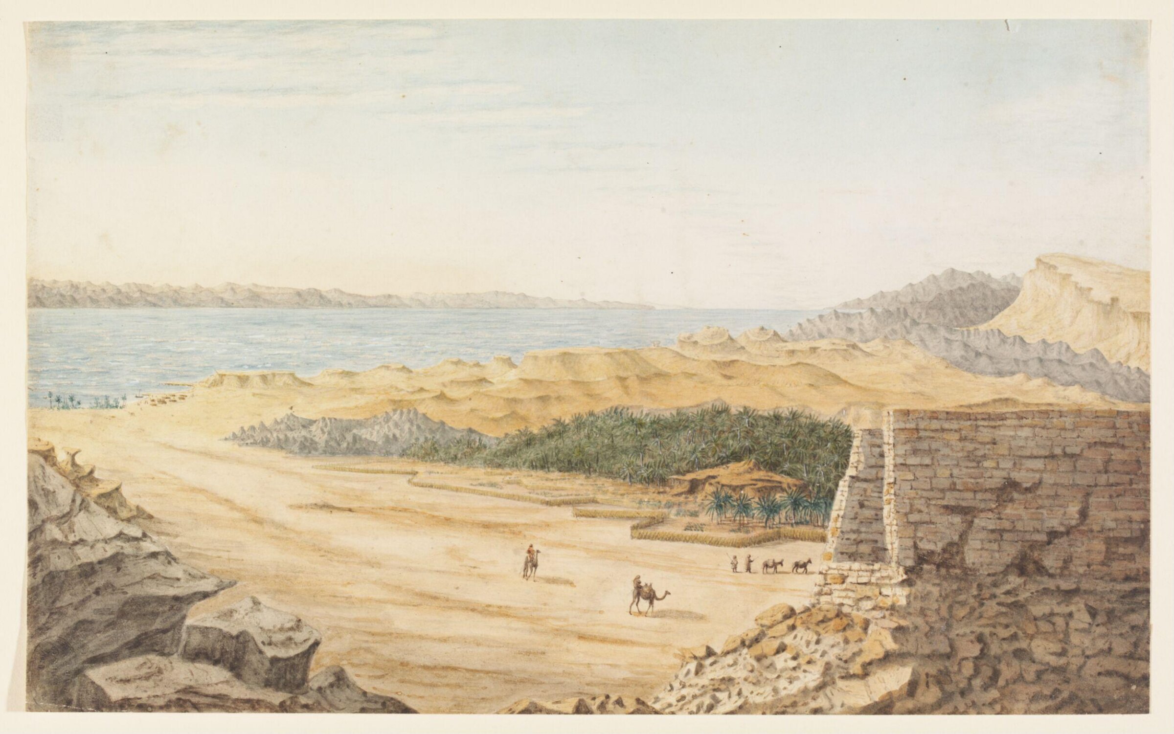 Ancient Ruins in the land of Edom above the bed of a valley and Arab Date gardens, Robert Moresby, 1829-1834