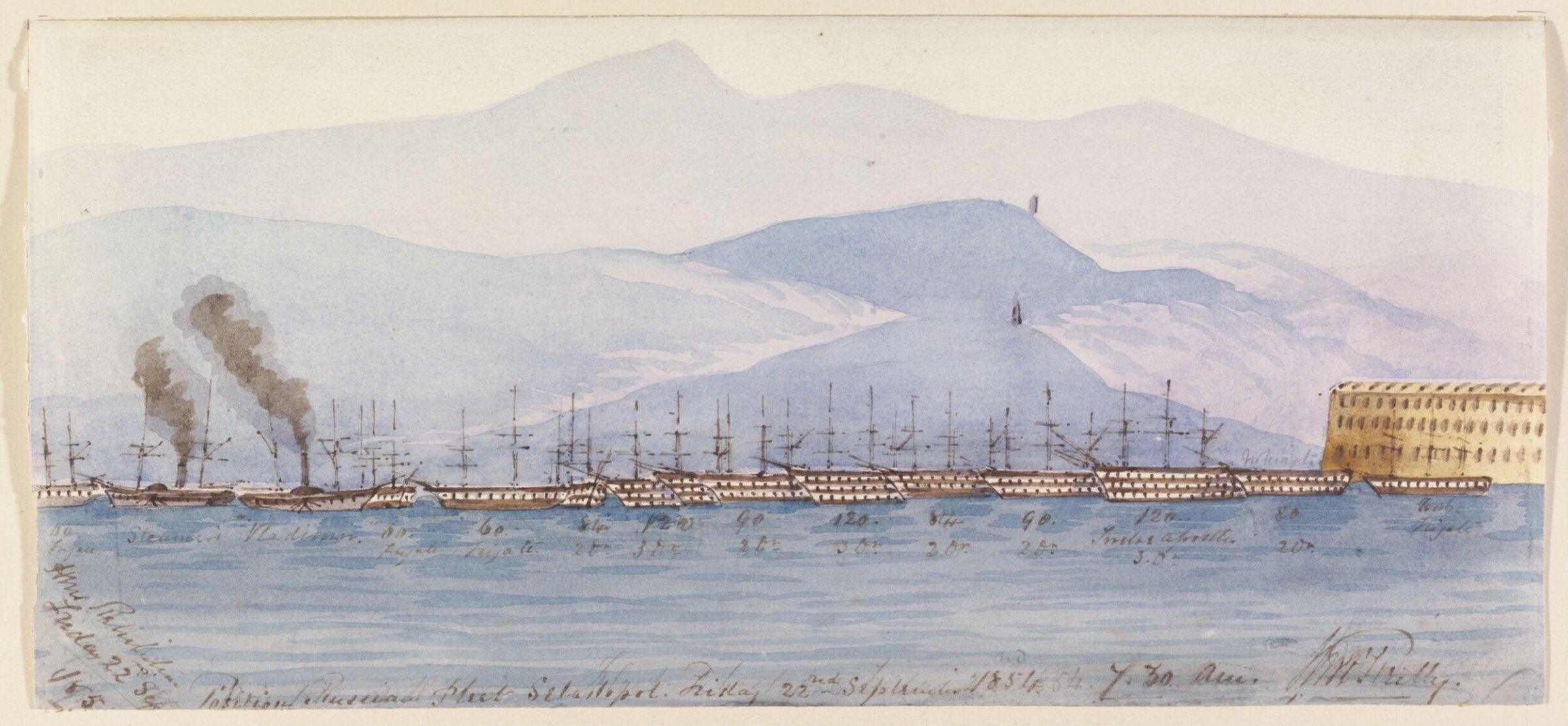 Position [of] Russian Fleet  Sebastopol.  Friday 22nd. September 1854  7.30. AM, Montagu Frederick O'Reilly, 1854