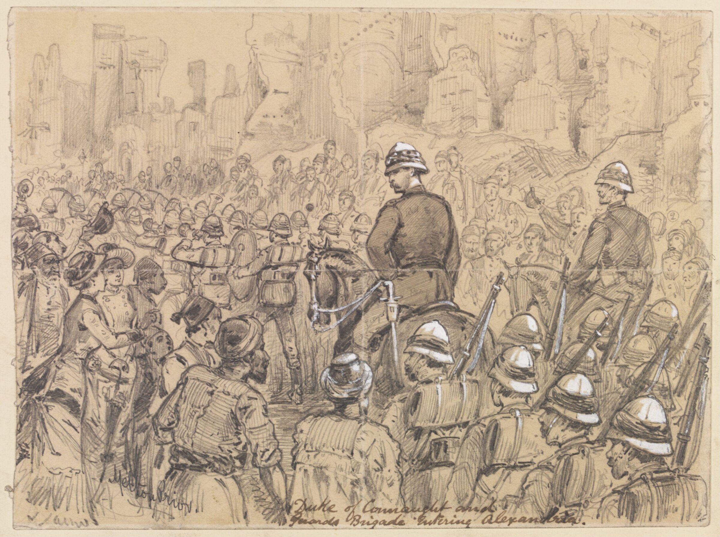 Duke of Connaught and Guards Brigade Entering Alexandria, Melton Prior, 1882