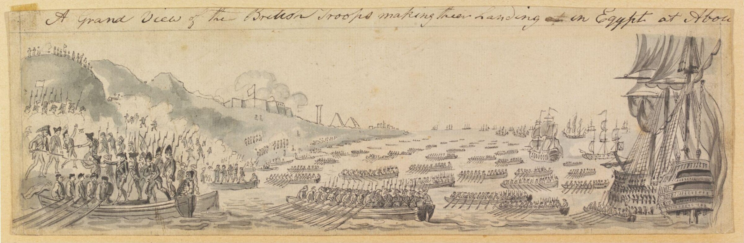 A Grand View of the British Troops making their Landing in Egypt at Abou[...], Robert Ker Porter, ca. 1801