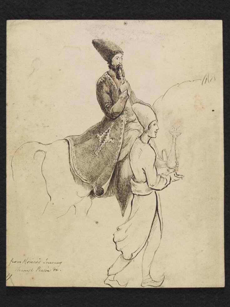 Persian on horseback, smoking a water-pipe, with a servant top image