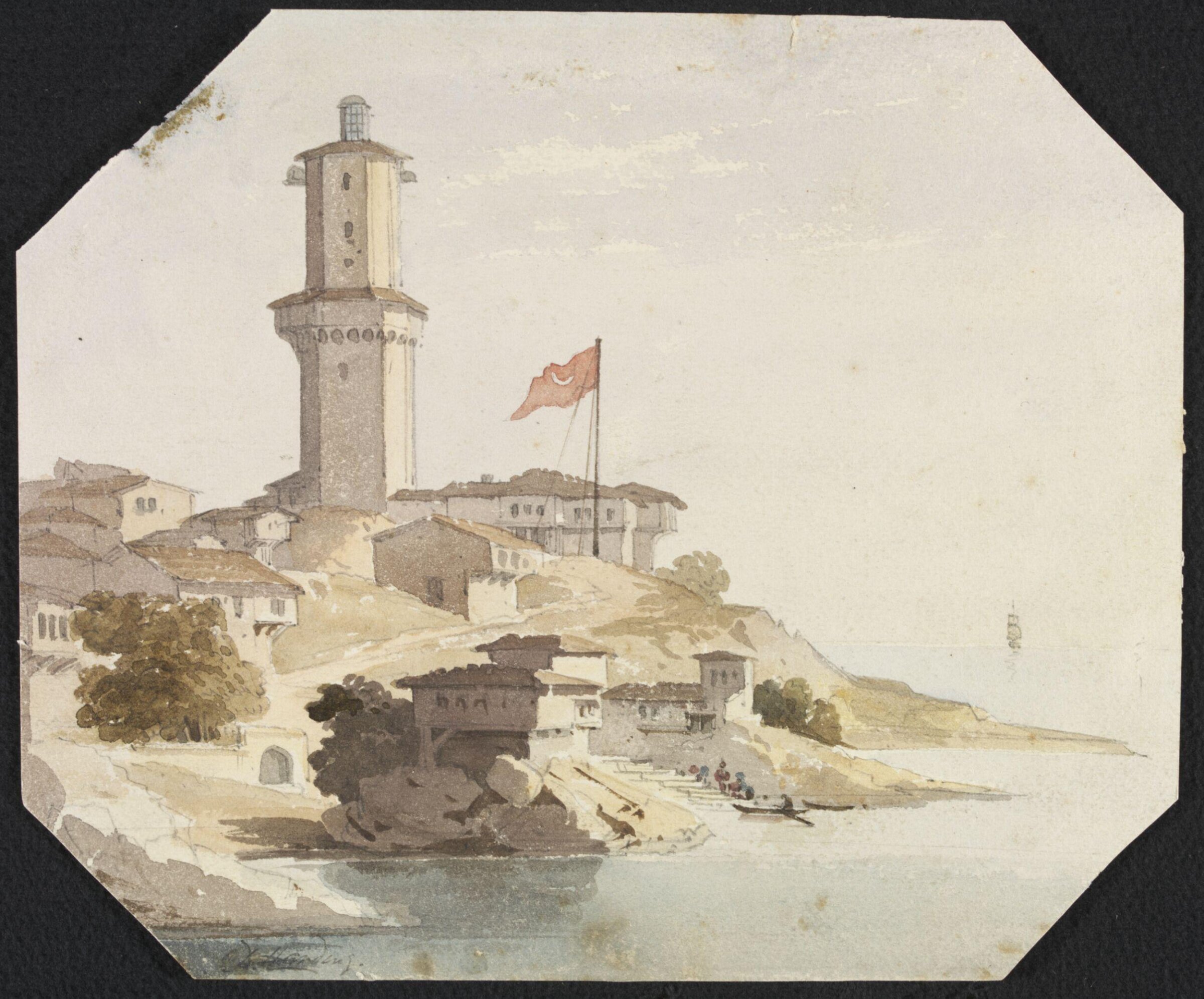 A Turkish Lighthouse, possibly Rumeli Feneri on the Upper Bosphorus at the entrance to the Black Sea, William Page, ca. 1824-1830