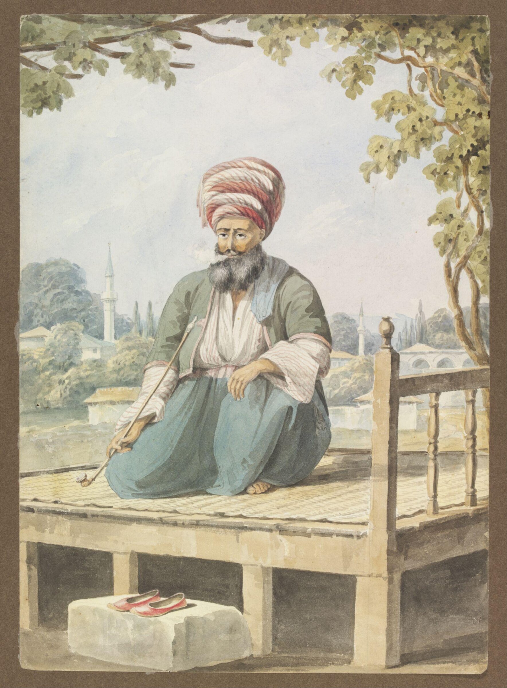 A Turkish man, seated, smoking a pipe, William Page, after 1818