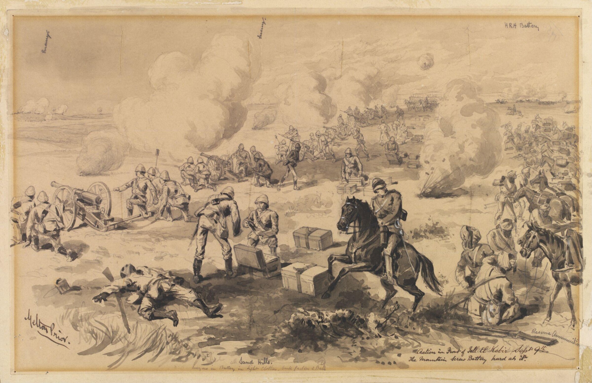 Action in Front of Tell El Kebir Sept 9th.  The Mountain Screw Battery hard at it, Melton Prior, 1882