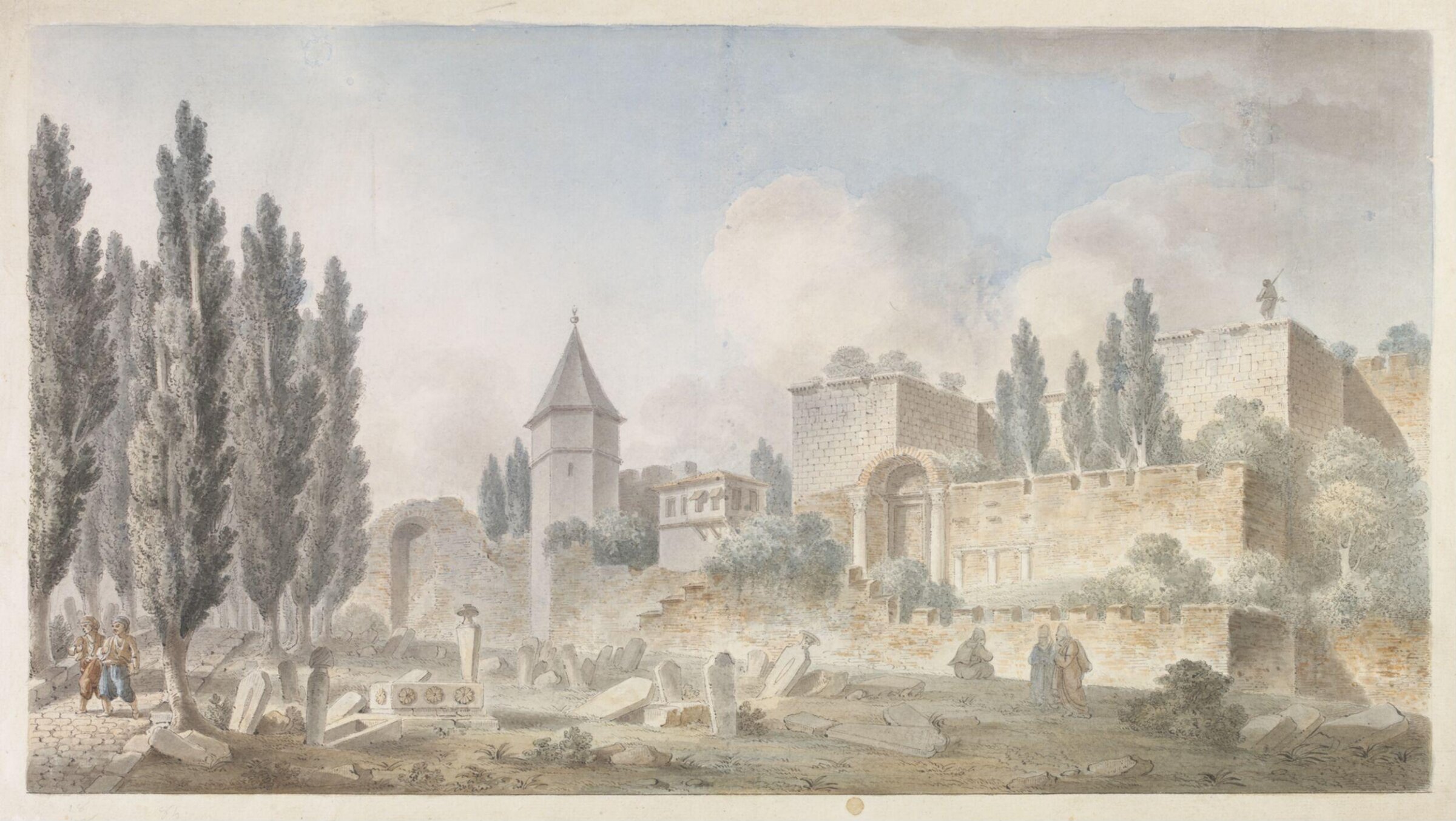 Yediküle with a Muslim Cemetery, Constantinople, Michel-François Préaulx [Préaux], ca. 1800-1820