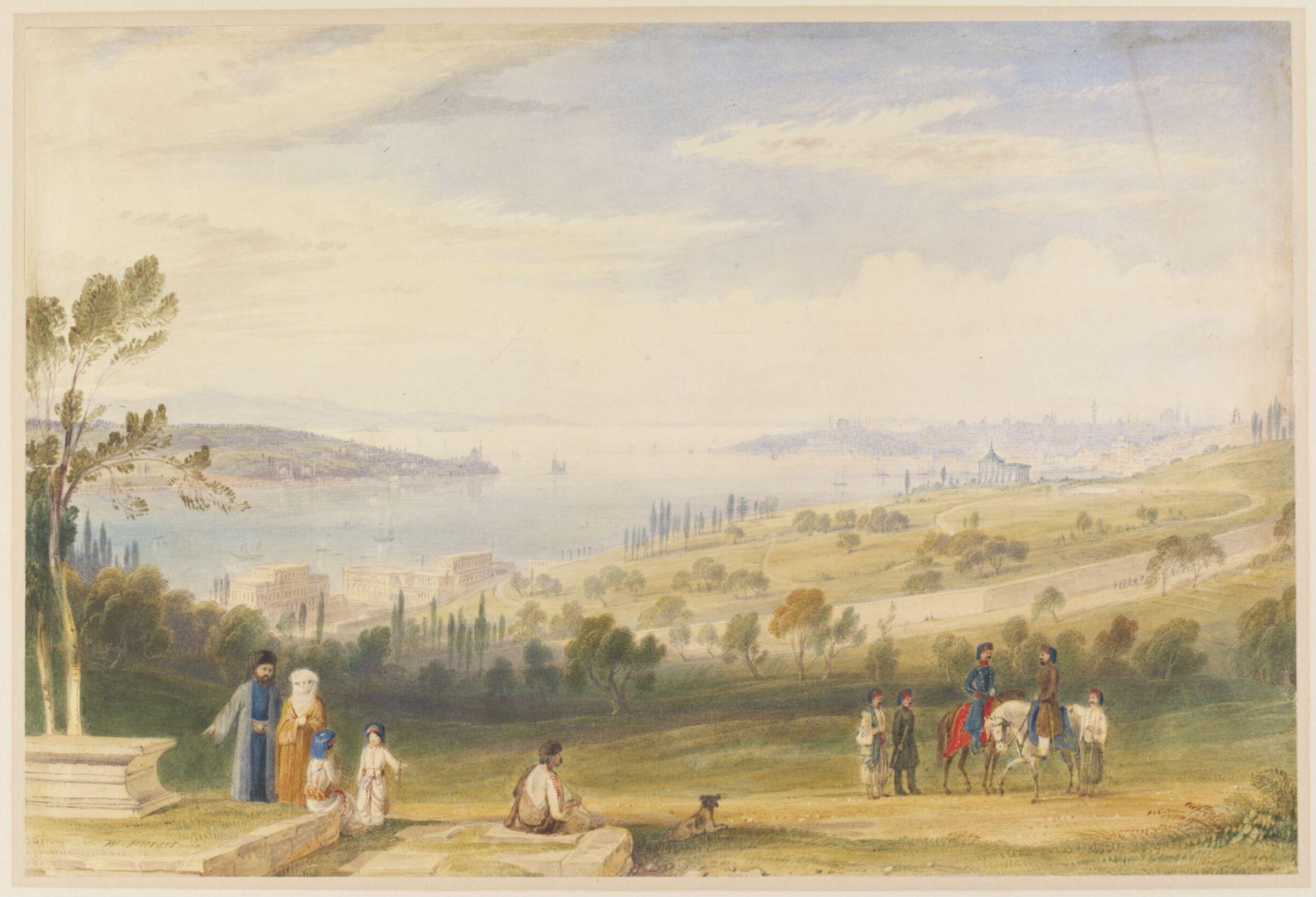 View of the Bosphorus from above Dolmabahçe, looking towards the Sea of Marmara, William Purser, 1820-1830