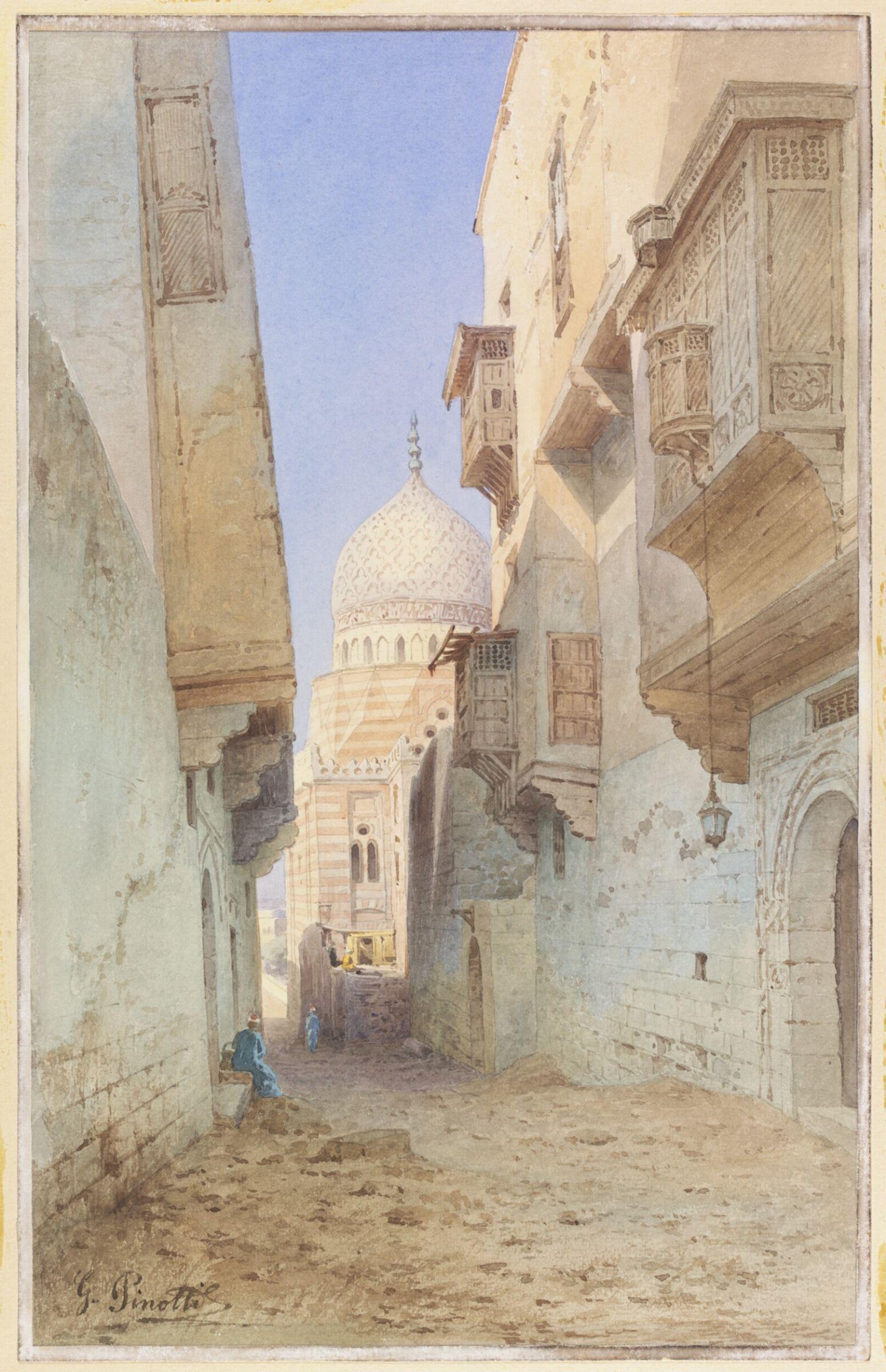 Street Scene in Cairo, with the dome of a tomb, G. Pinotti