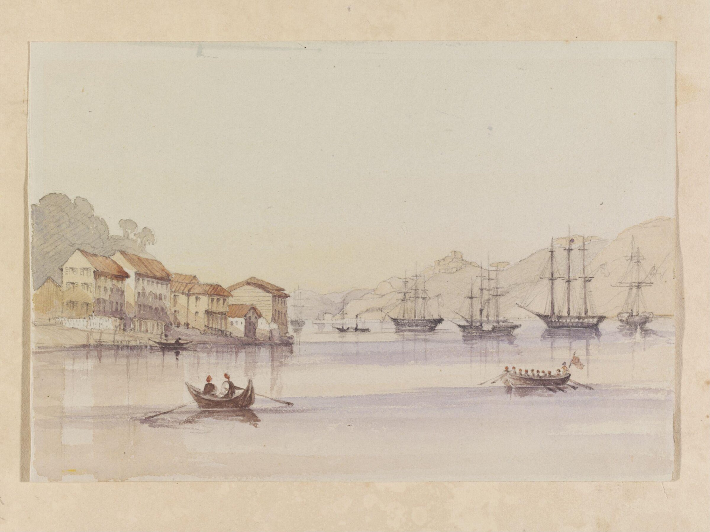 View of the Bosphorus with warships, Michael Anthony Shrapnel Biddulph, ca. 1855