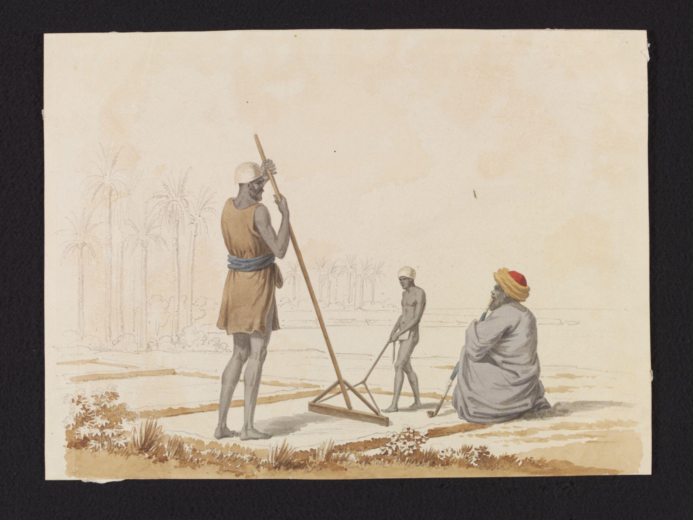 Fellahin preparing the ground, with an overseer, S. Bossi, 1820-1821