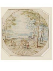 Landscape with a Man Leading a Cart Along a Road Passing Through Trees thumbnail 1