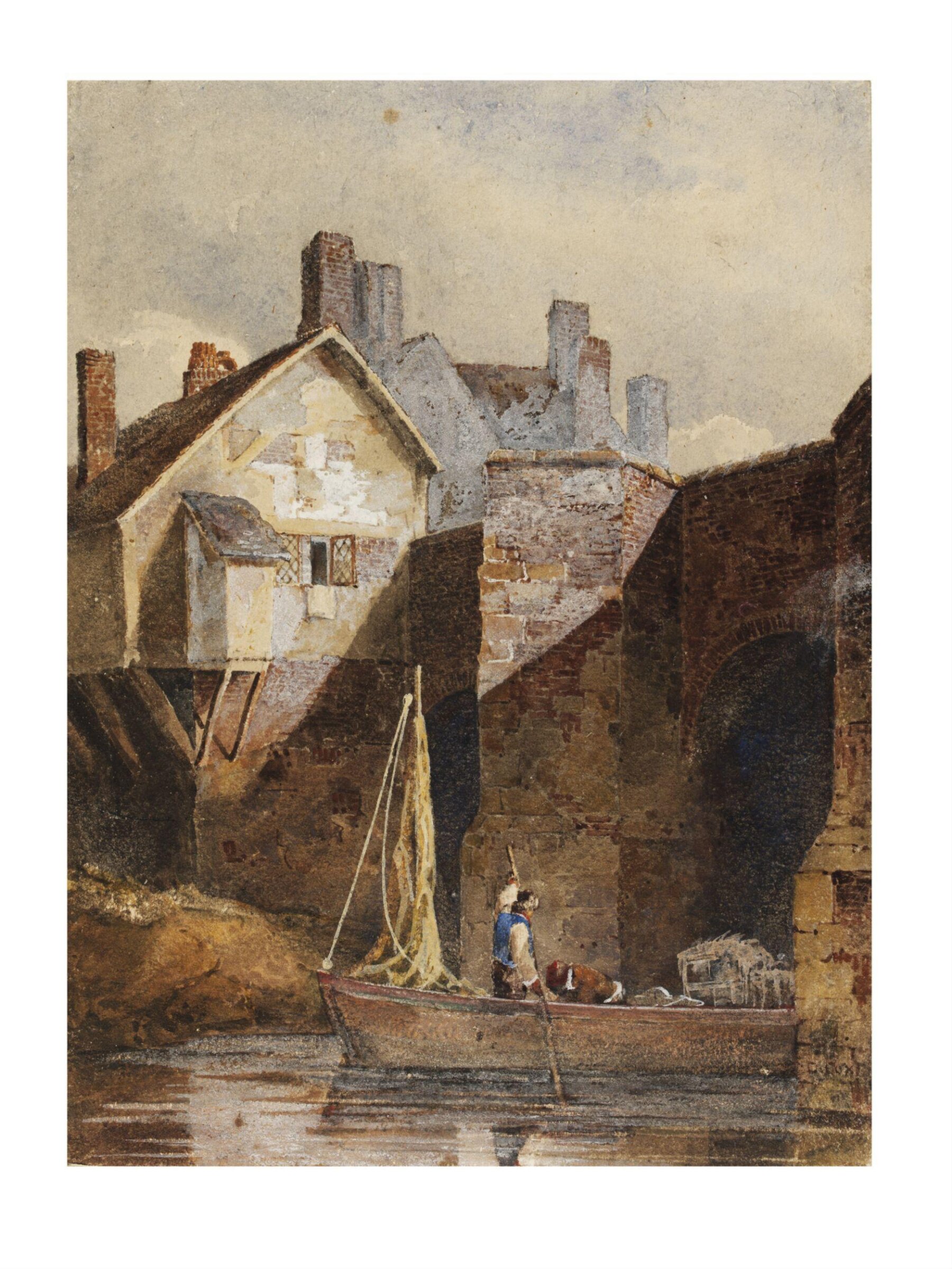 Canal scene with barge and houses in background, David Cox the elder, ca. 1810-1850
