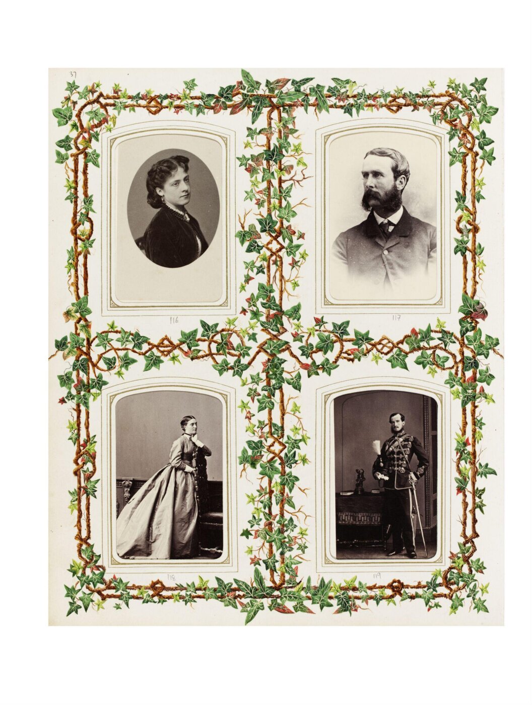 Unknown, Family album of photographs (149), mainly  carte-de-visite. The album pages are decorated with 34  watercolours and sketches in ink.