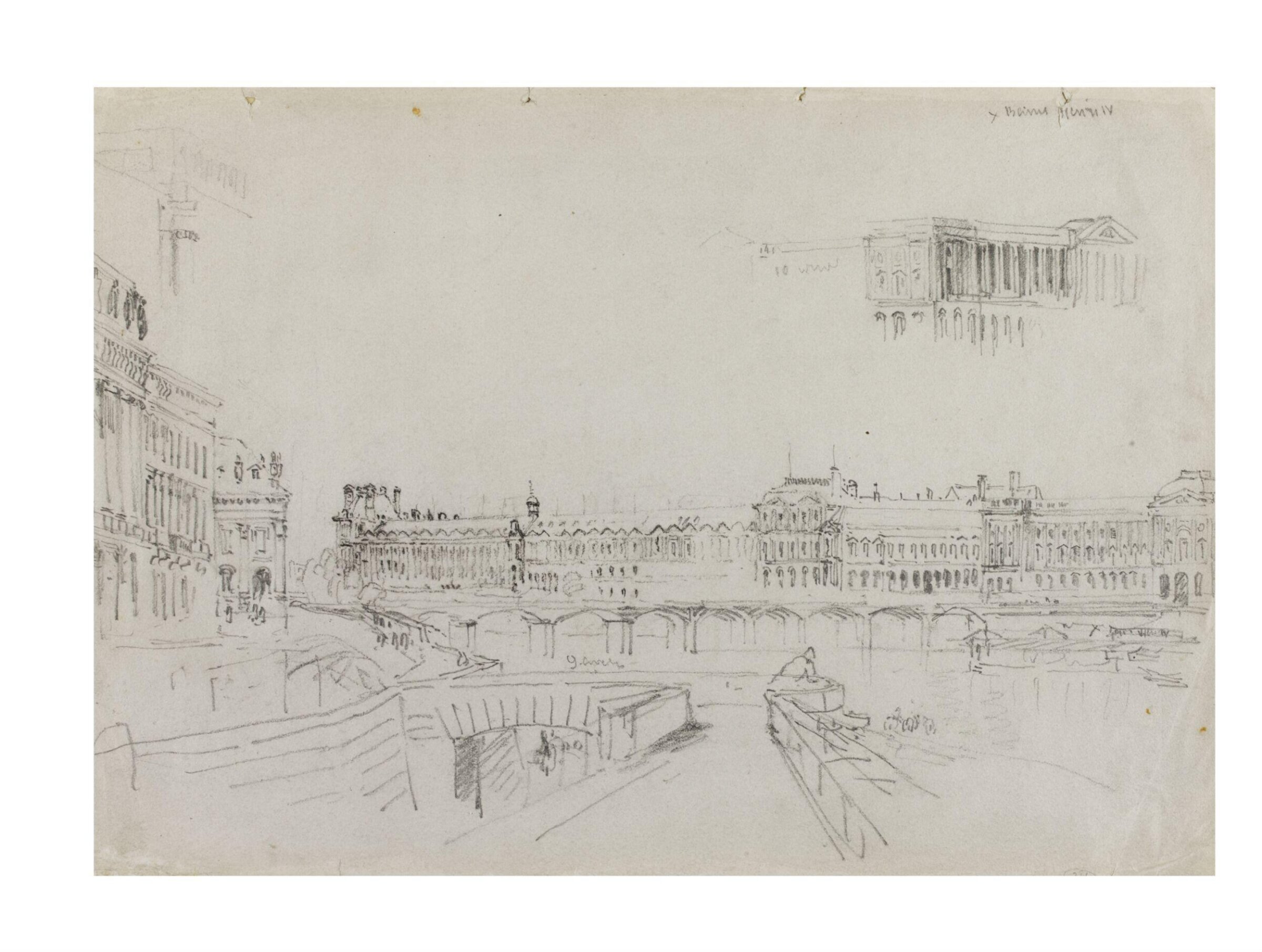 Sketch of the Pont des Arts with the Louvre and Tuileries from the Quai Conti., David Cox the elder, 1829-1832