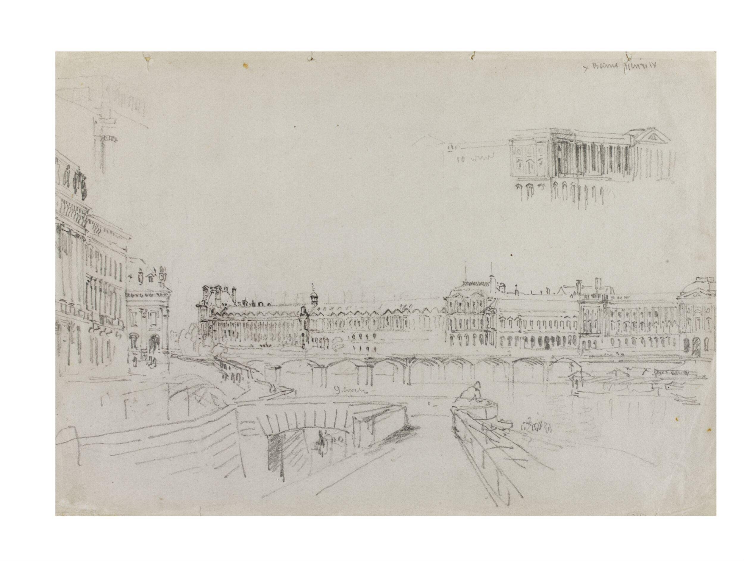 Sketch of the Pont des Arts with the Louvre and Tuileries from the Quai Conti.
