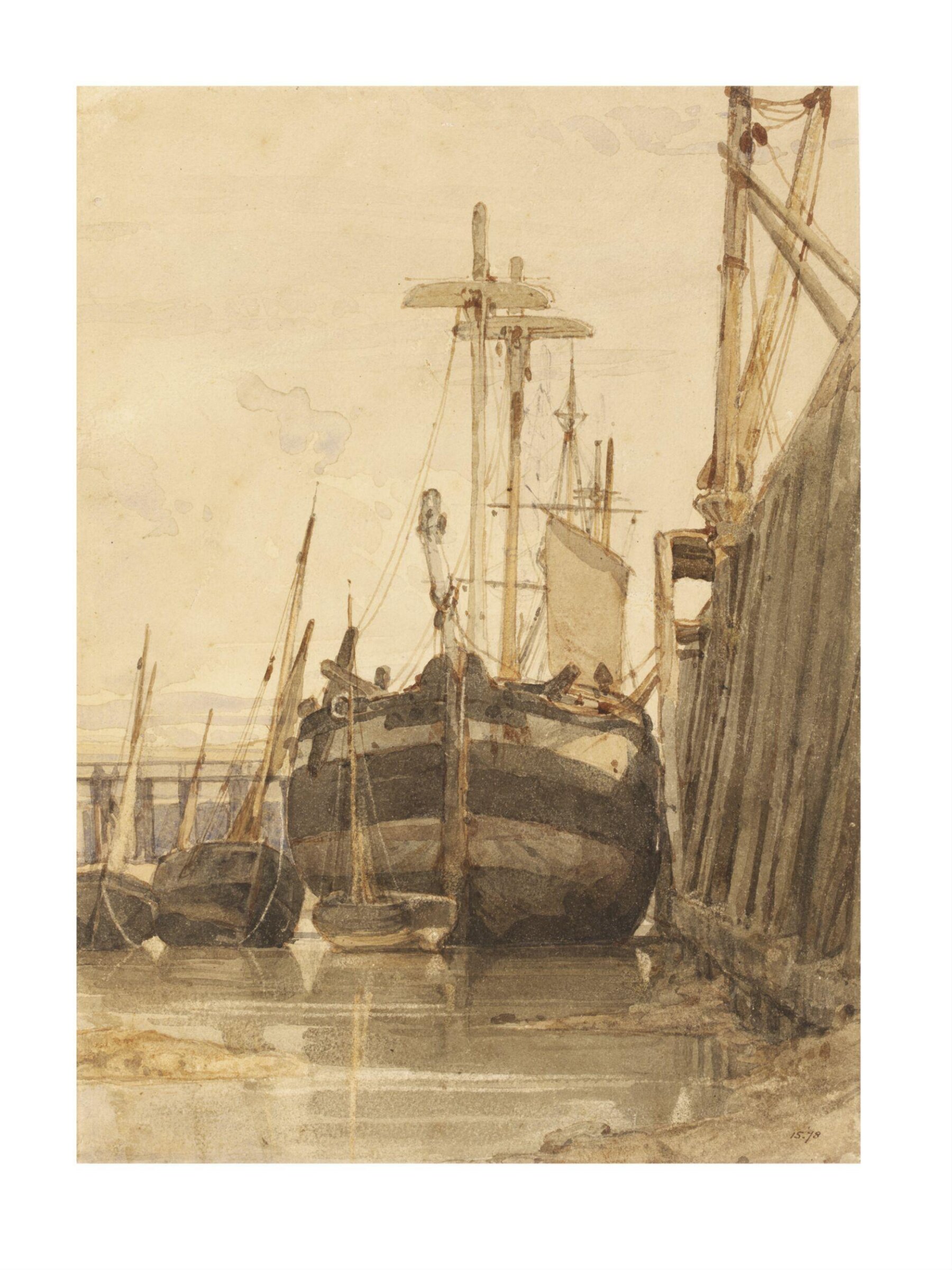 Vessels and boats alongside a wharf, Francia, ca. 1820s