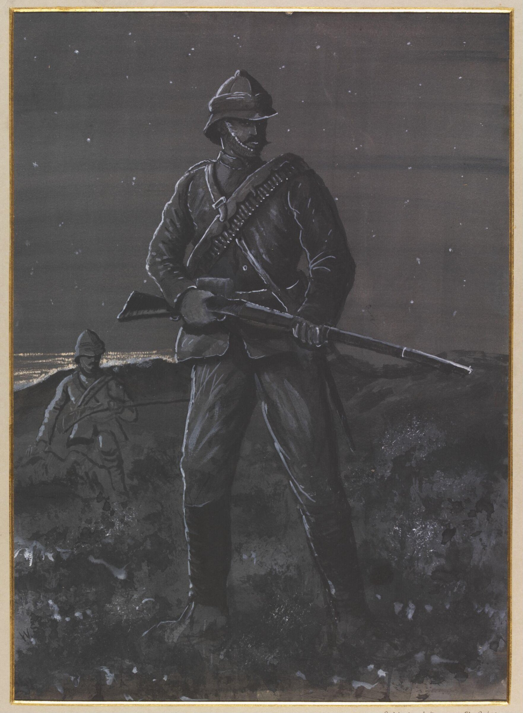 Outpost duty at El Gubat.  Night., William S. Perry, 1886