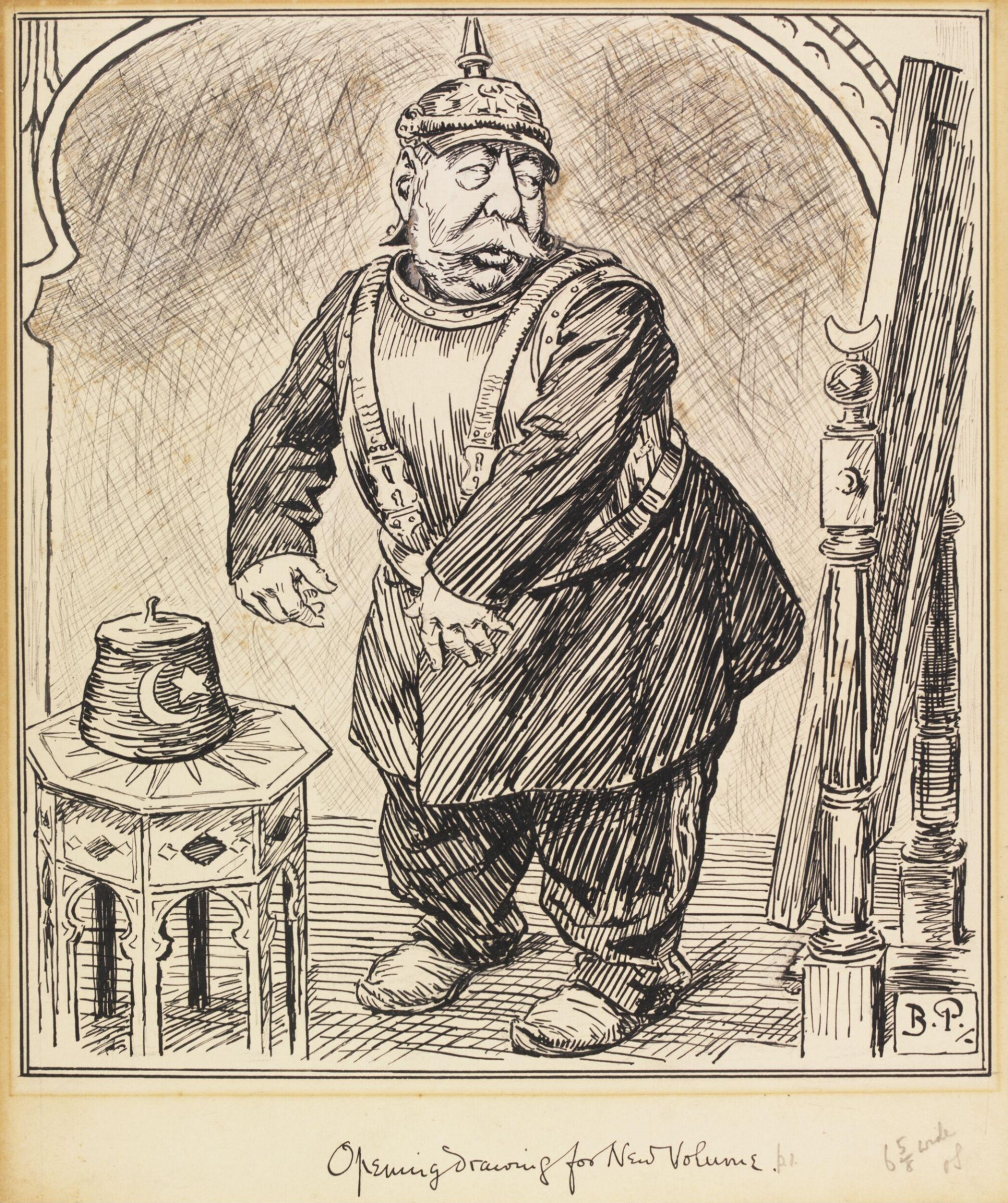 Sultan Mehmet V in German Uniform in front of a mirror, John Bernard Partridge, 1916