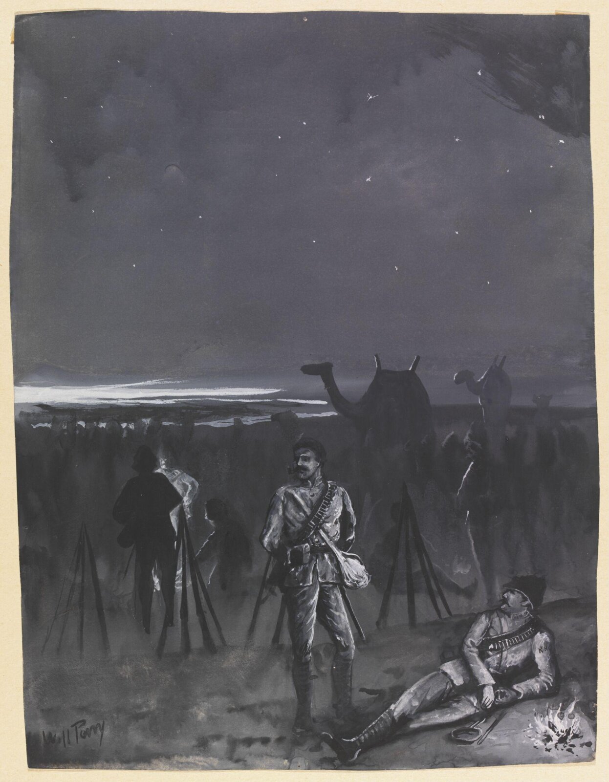 Scene With Soldiers At Night, William S. Perry, 1885