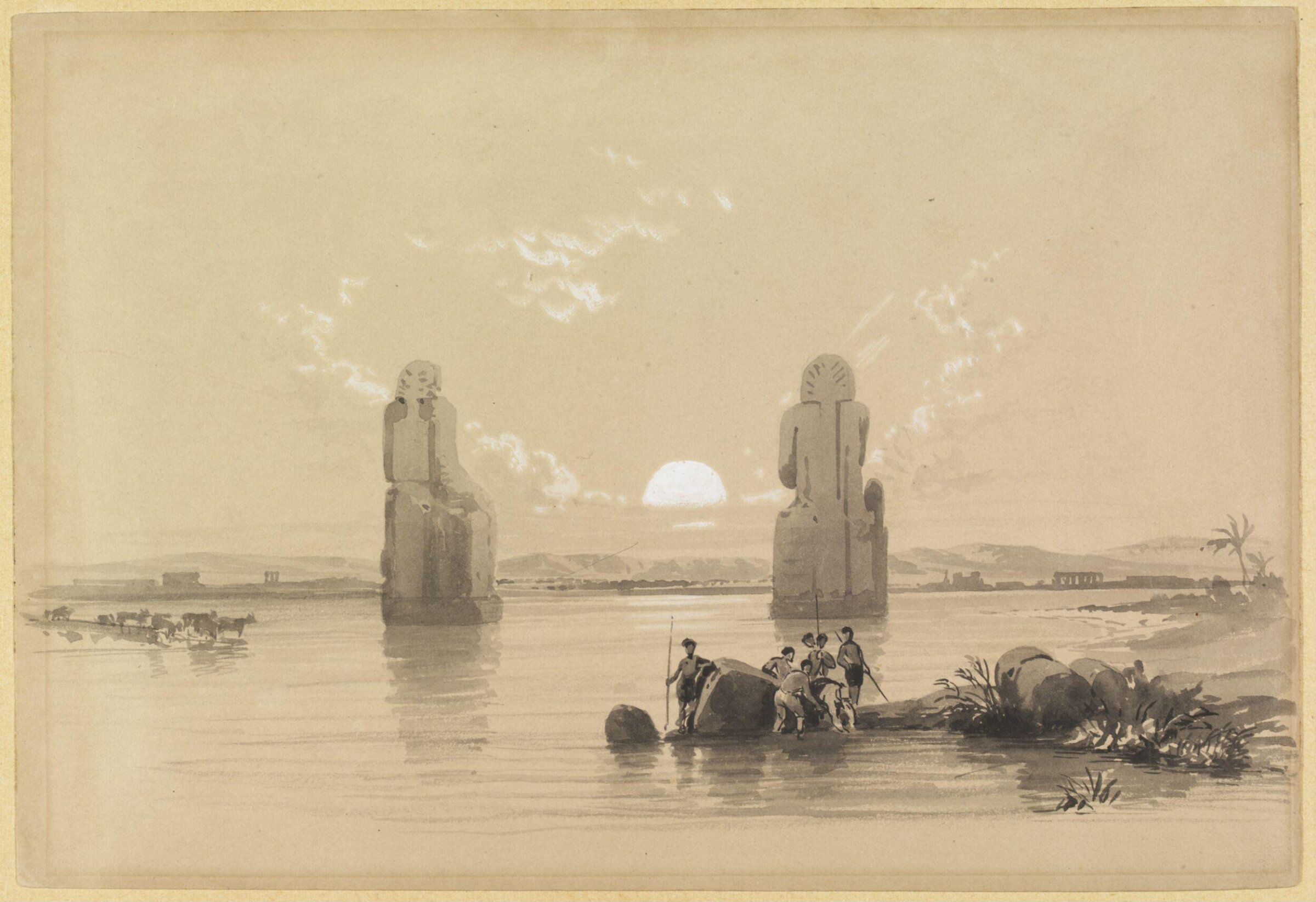 Colossal Statues in the Plain of Thebes, during the Inundation of the Nile, David Roberts