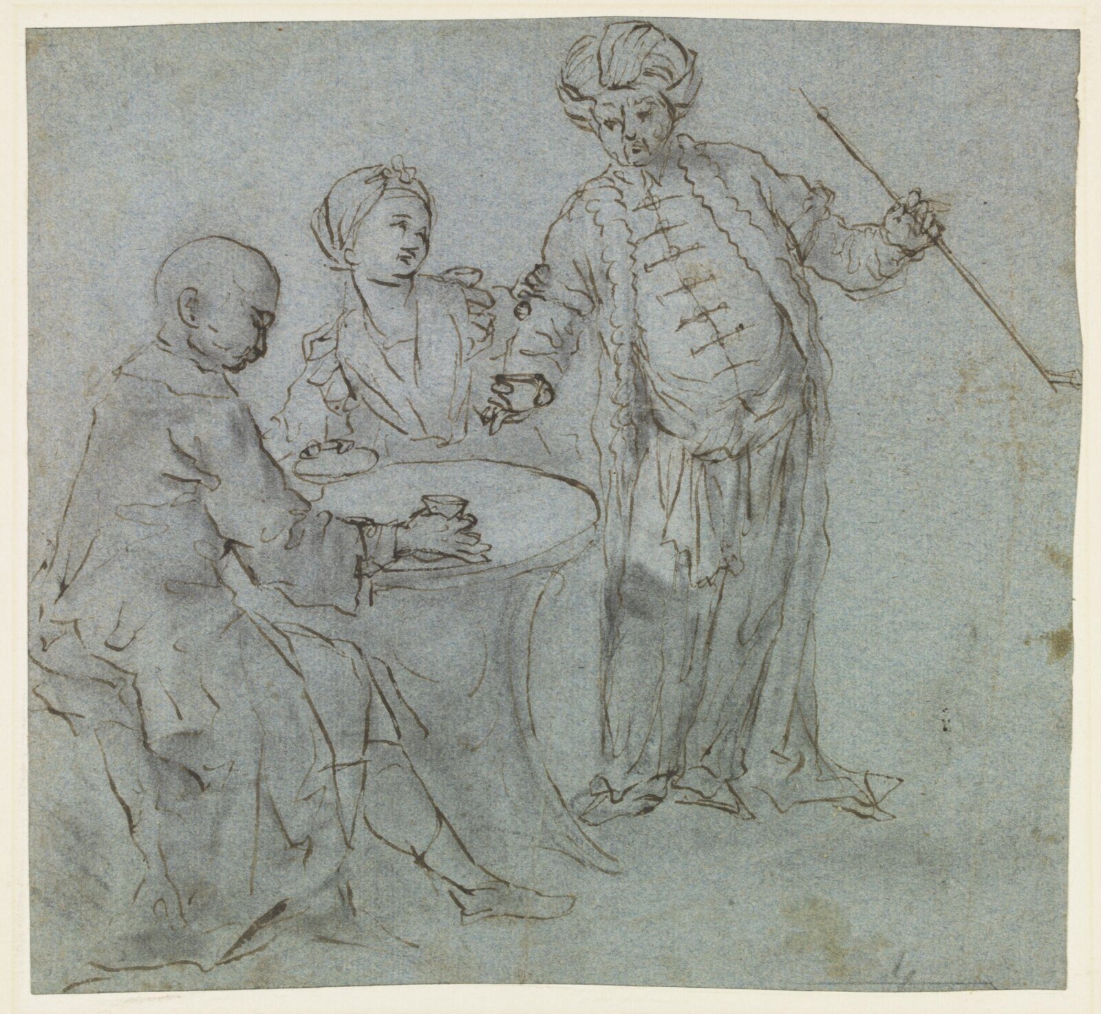 Three figures in a Turkish coffee-house, Jonathan Richardson the elder, ca. 1740