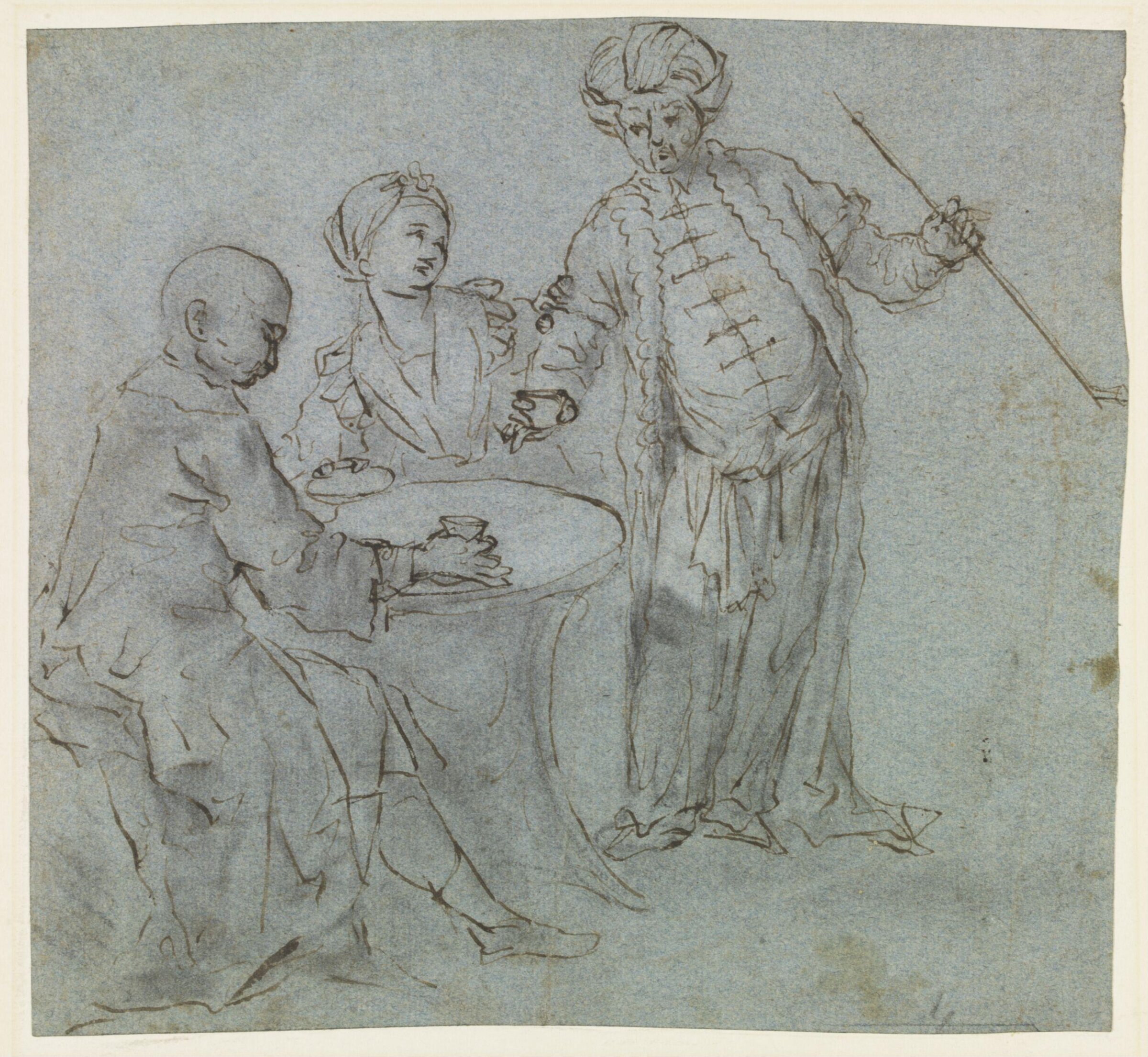 Three figures in a Turkish coffee-house, Jonathan Richardson the elder, ca. 1740